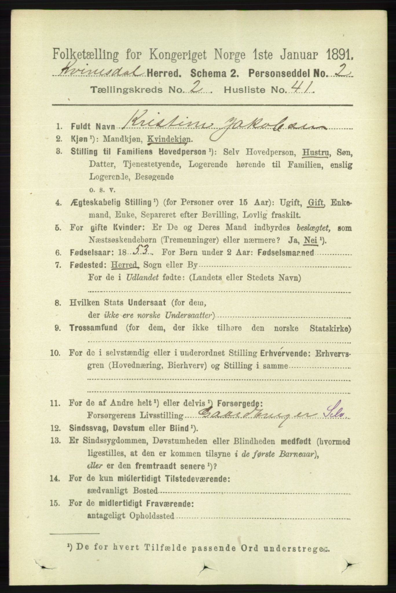 RA, Folketelling 1891 for 1037 Kvinesdal herred, 1891, s. 577