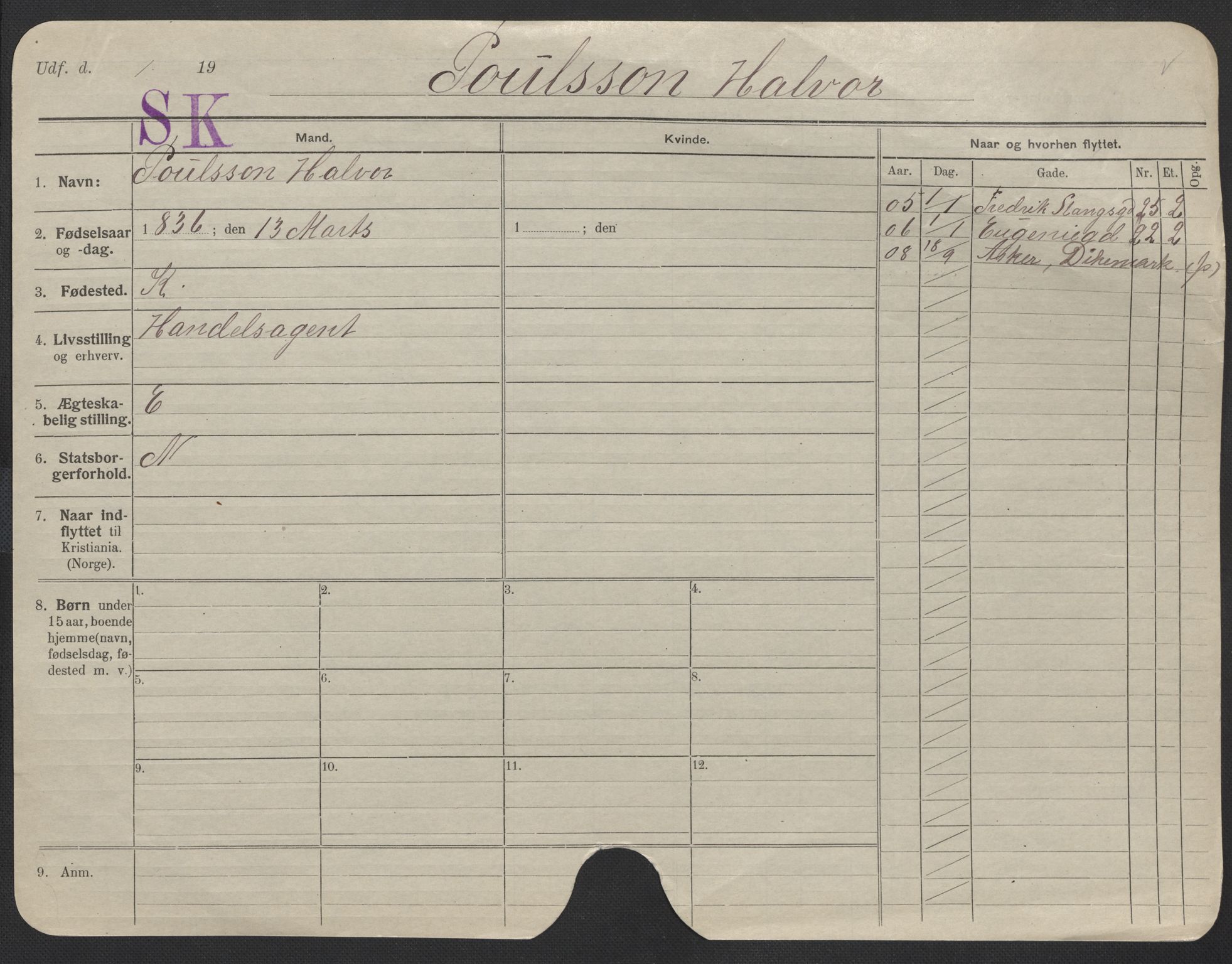 Oslo folkeregister, Registerkort, SAO/A-11715/F/Fa/Fac/L0009: Menn, 1906-1914, s. 27a