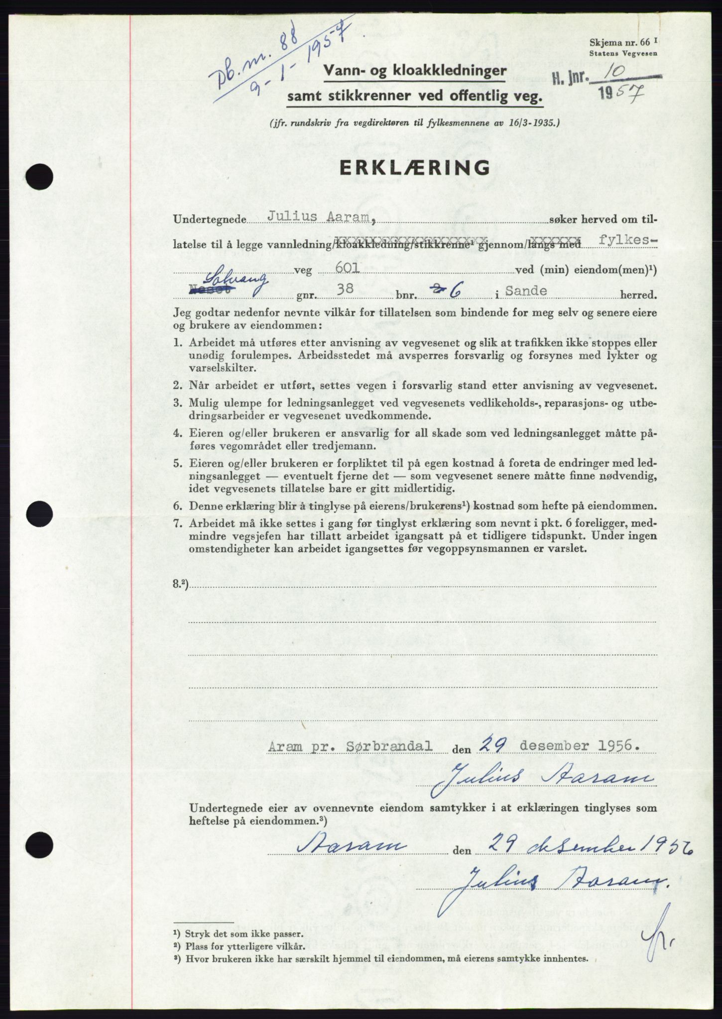 Søre Sunnmøre sorenskriveri, AV/SAT-A-4122/1/2/2C/L0105: Pantebok nr. 31A, 1956-1957, Dagboknr: 88/1957