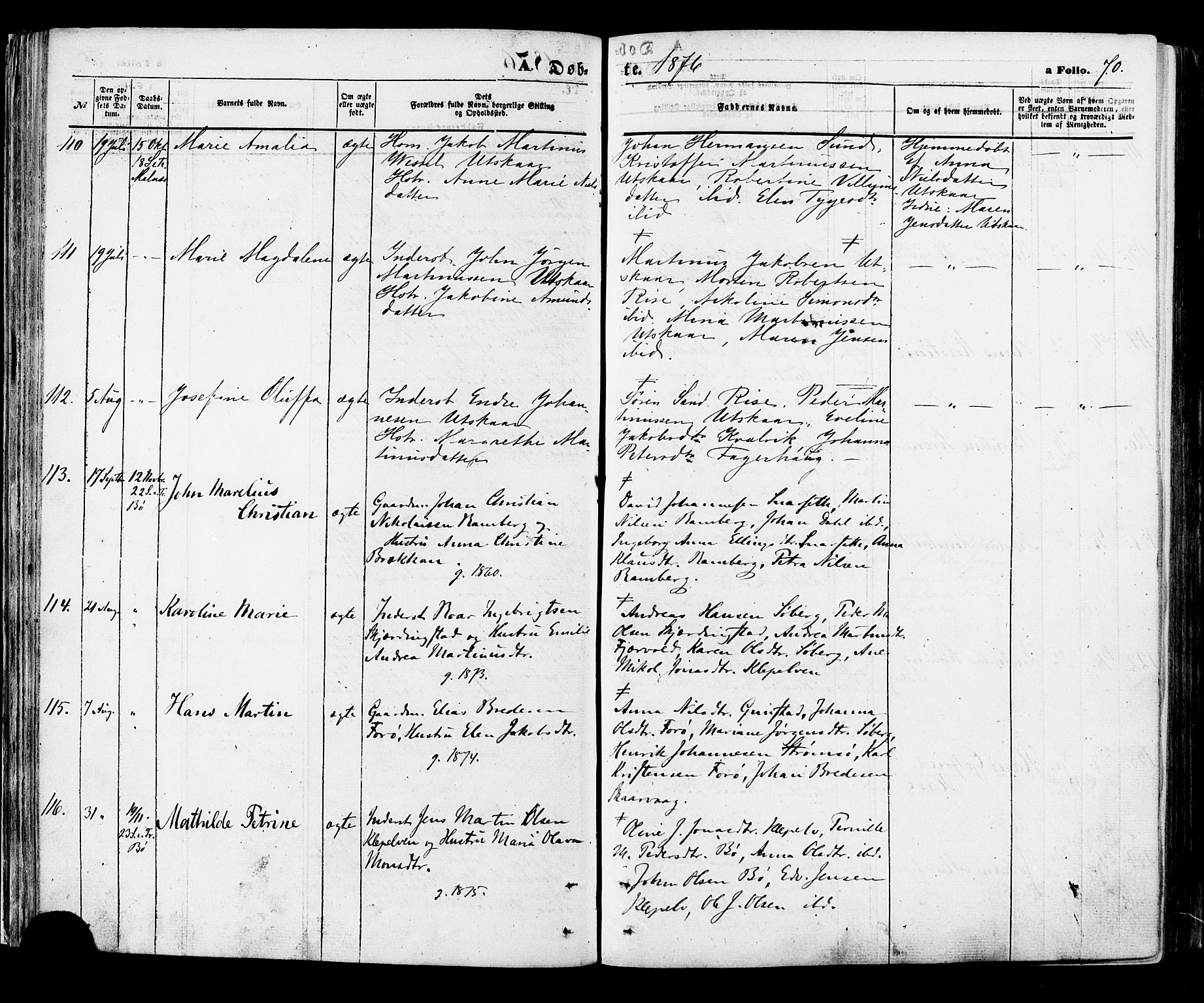 Ministerialprotokoller, klokkerbøker og fødselsregistre - Nordland, AV/SAT-A-1459/891/L1301: Ministerialbok nr. 891A06, 1870-1878, s. 70