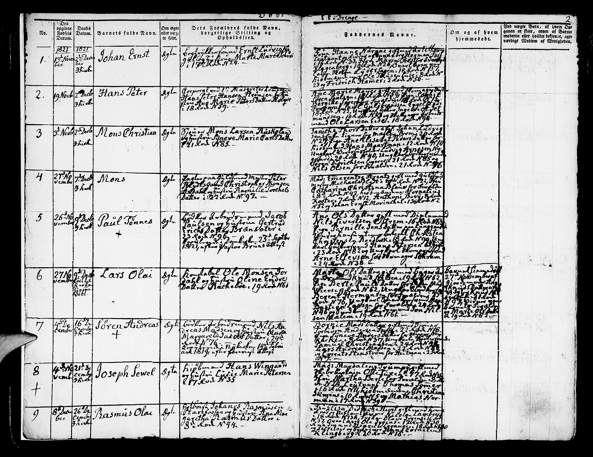 Korskirken sokneprestembete, AV/SAB-A-76101/H/Hab: Klokkerbok nr. A 3, 1821-1831, s. 2