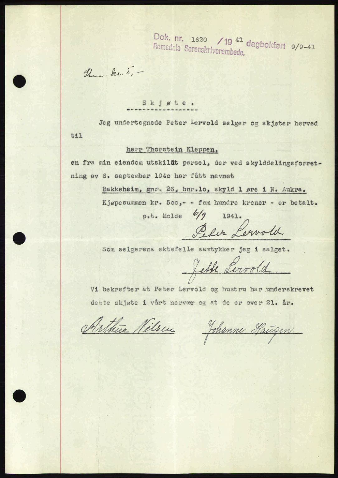 Romsdal sorenskriveri, AV/SAT-A-4149/1/2/2C: Pantebok nr. A10, 1941-1941, Dagboknr: 1620/1941