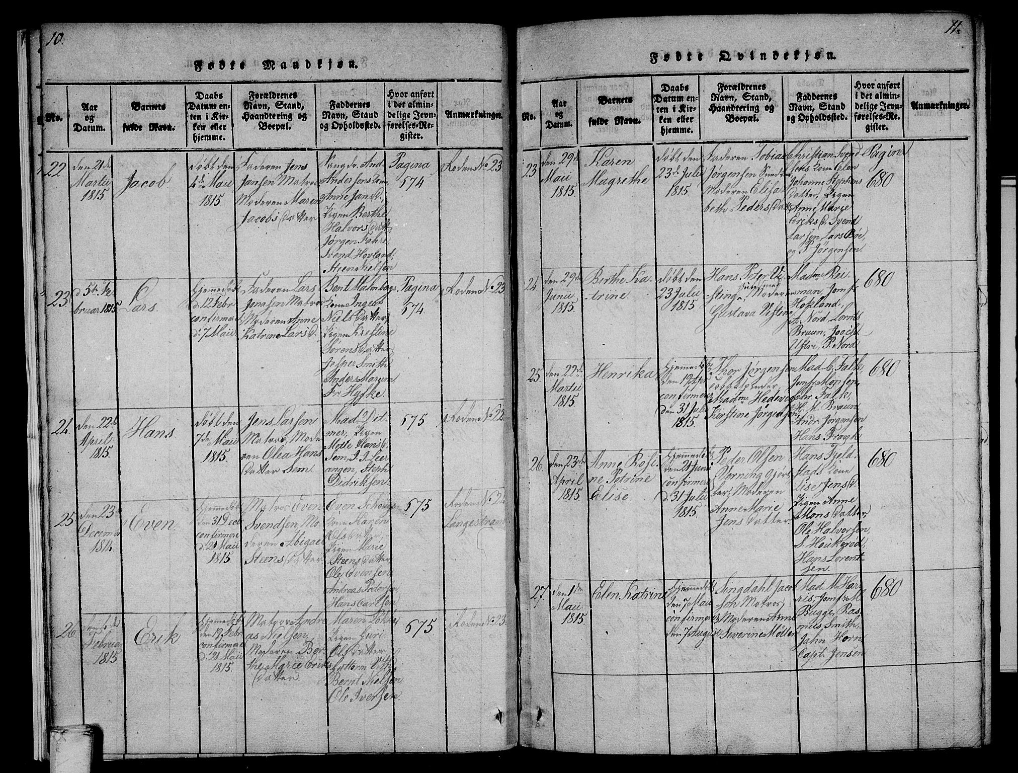 Larvik kirkebøker, SAKO/A-352/F/Fa/L0001: Ministerialbok nr. I 1, 1814-1825, s. 10-11