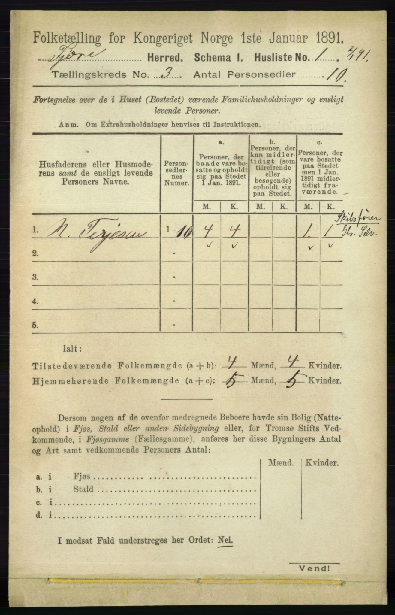 RA, Folketelling 1891 for 0923 Fjære herred, 1891, s. 1309