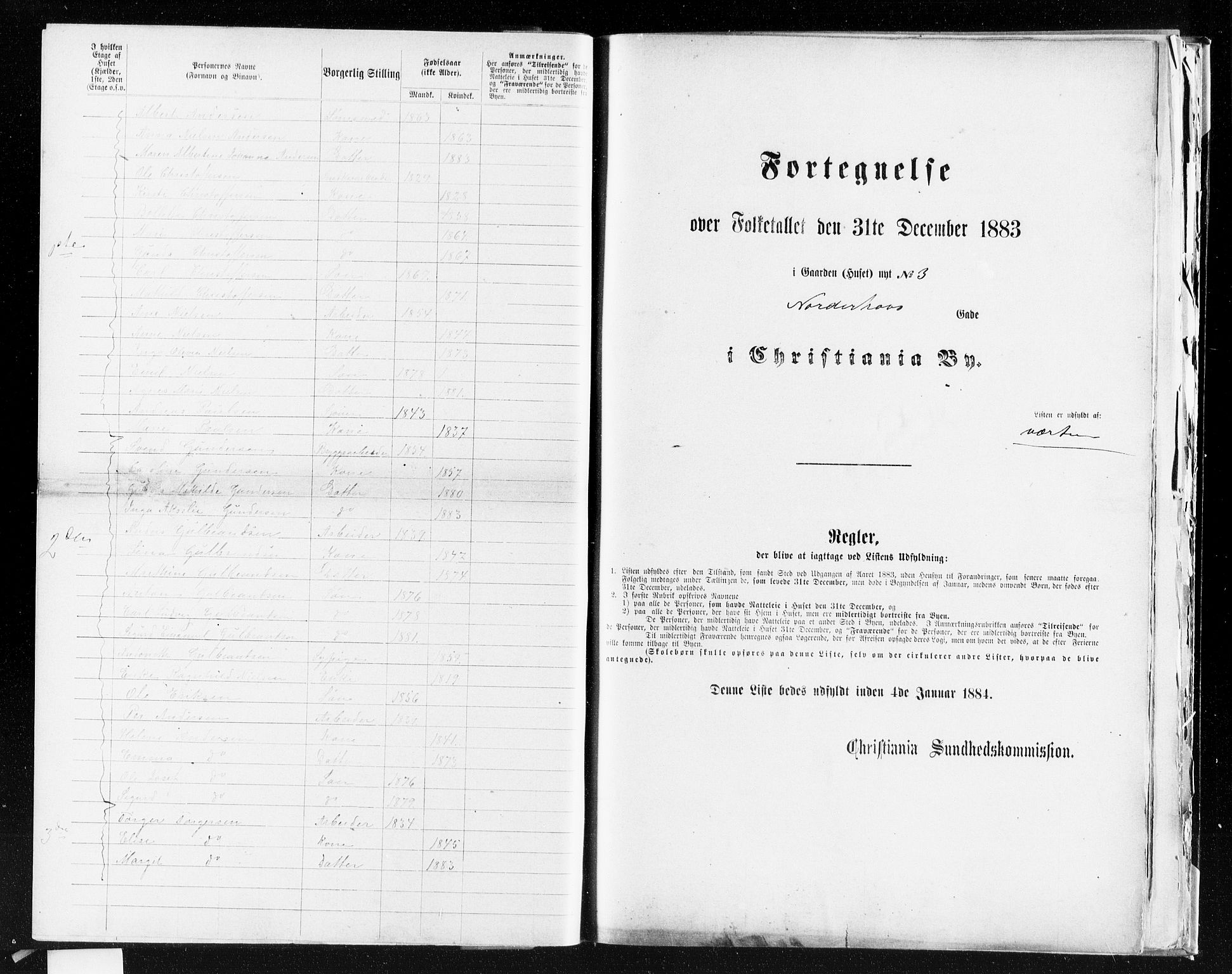OBA, Kommunal folketelling 31.12.1883 for Kristiania kjøpstad, 1883, s. 3040