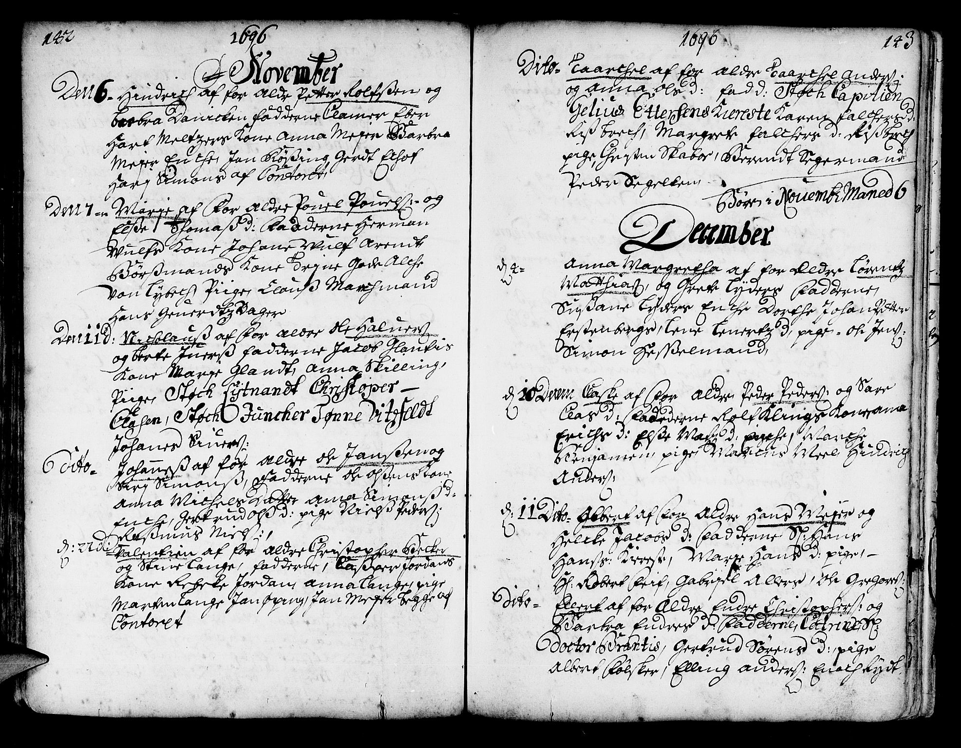 Korskirken sokneprestembete, AV/SAB-A-76101/H/Haa/L0002: Ministerialbok nr. A 2, 1688-1697, s. 142-143