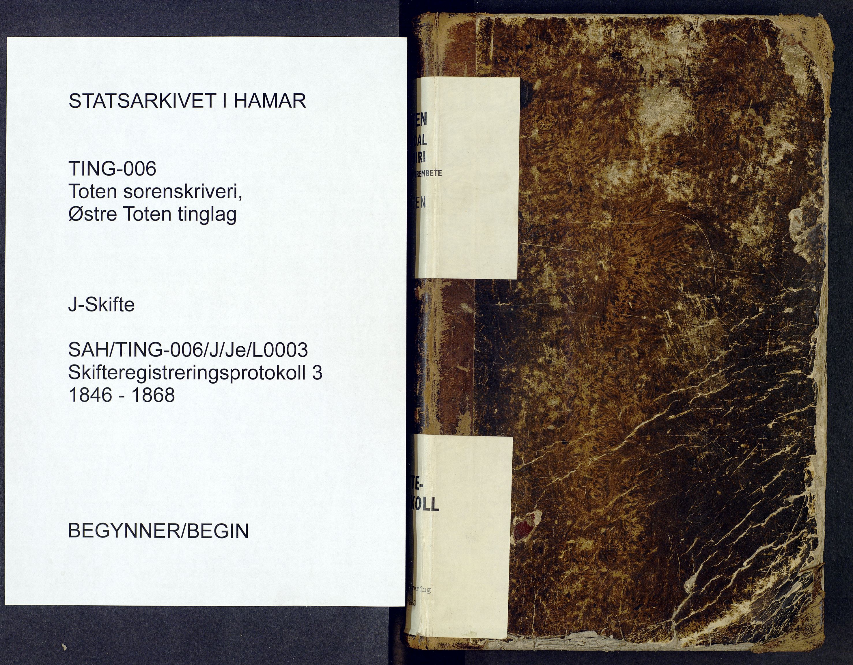 Toten tingrett, SAH/TING-006/J/Je/L0003: Skifteregistreringsprotokoll - Østre Toten, 1846-1868
