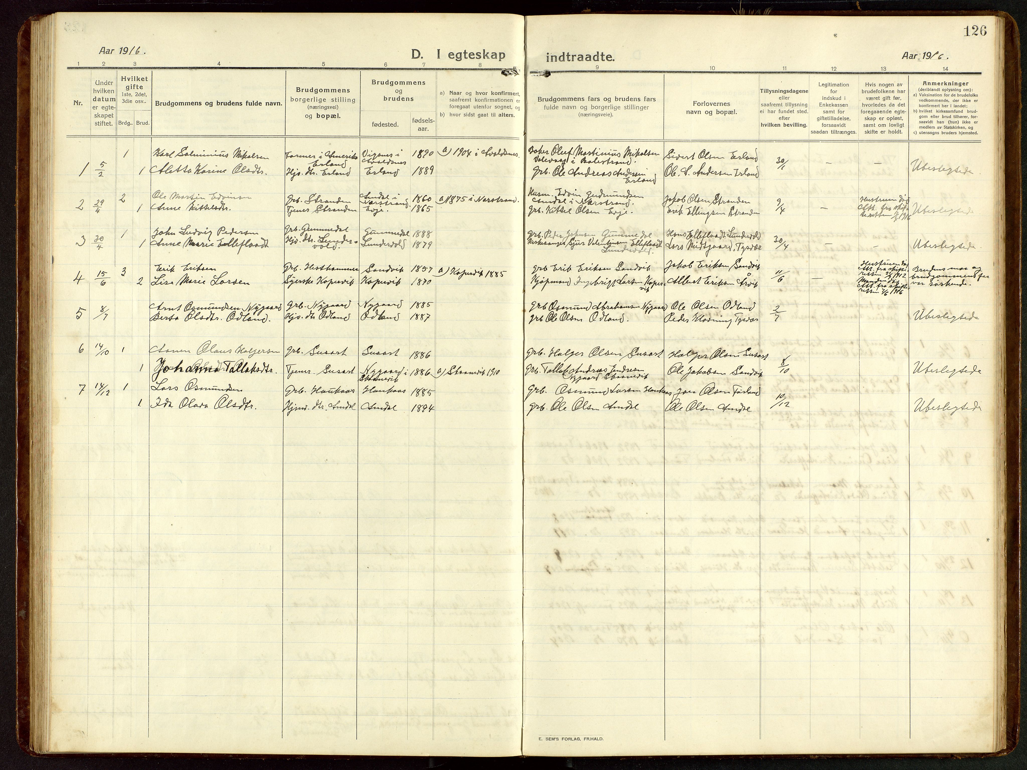 Tysvær sokneprestkontor, AV/SAST-A -101864/H/Ha/Hab/L0011: Klokkerbok nr. B 11, 1913-1946, s. 126
