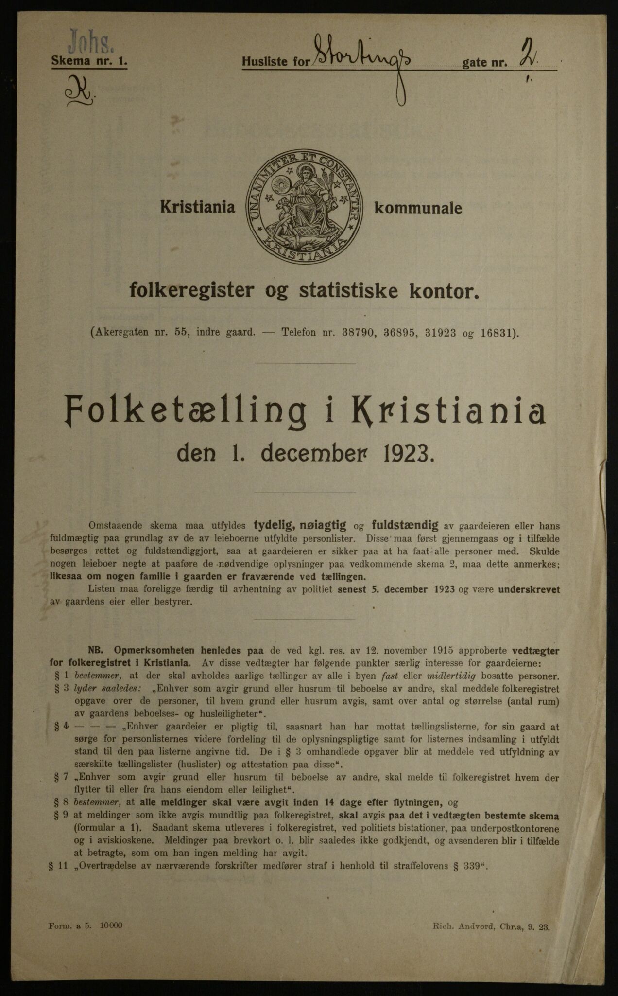 OBA, Kommunal folketelling 1.12.1923 for Kristiania, 1923, s. 114615