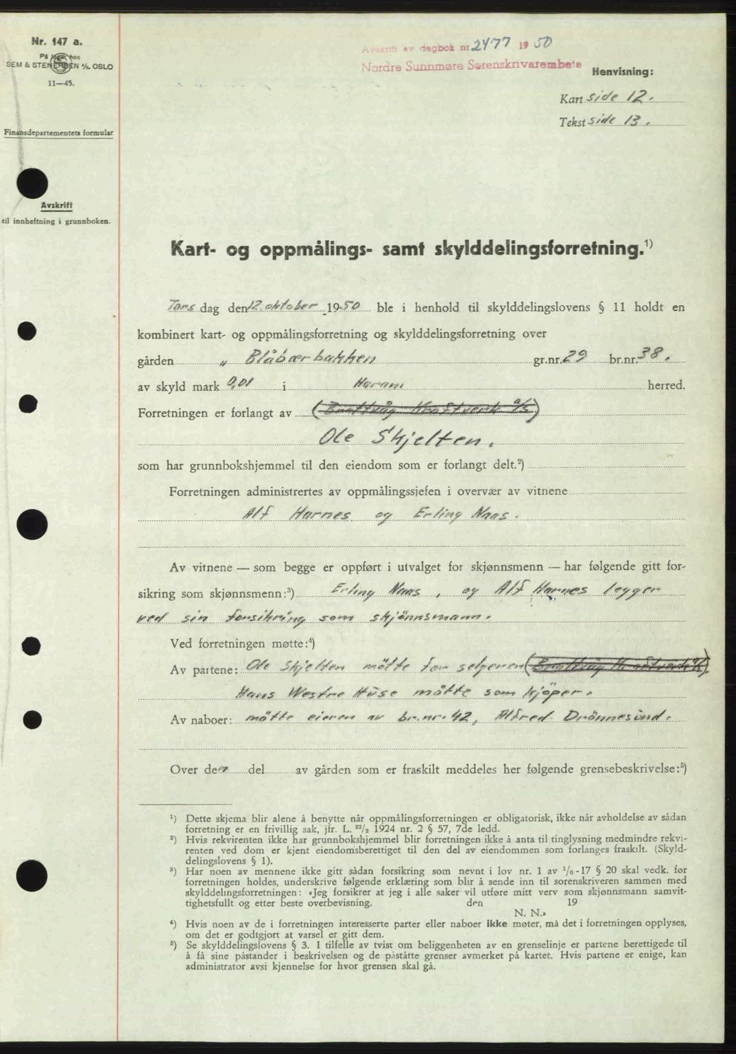 Nordre Sunnmøre sorenskriveri, SAT/A-0006/1/2/2C/2Ca: Pantebok nr. A36, 1950-1950, Dagboknr: 2477/1950