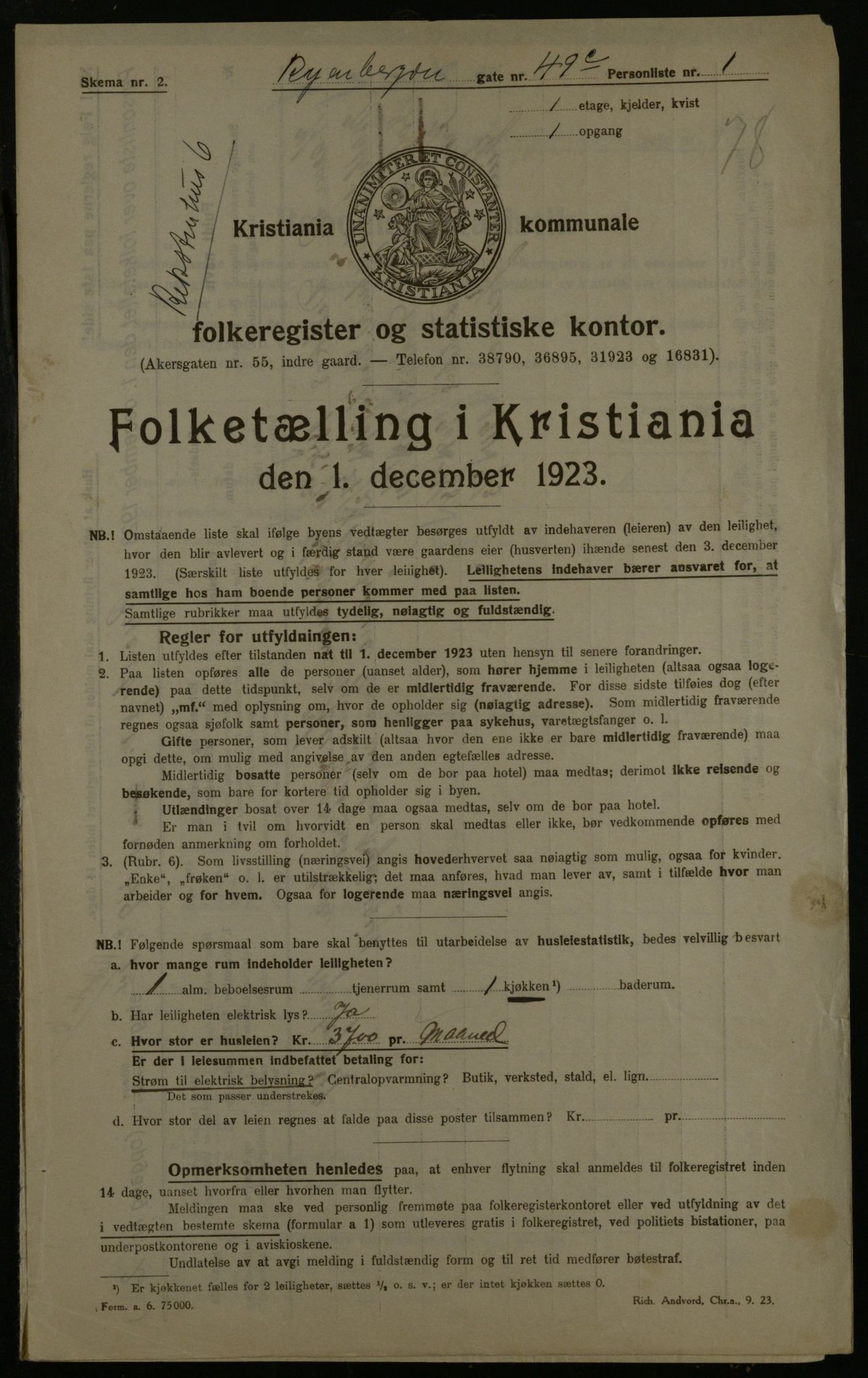 OBA, Kommunal folketelling 1.12.1923 for Kristiania, 1923, s. 95074