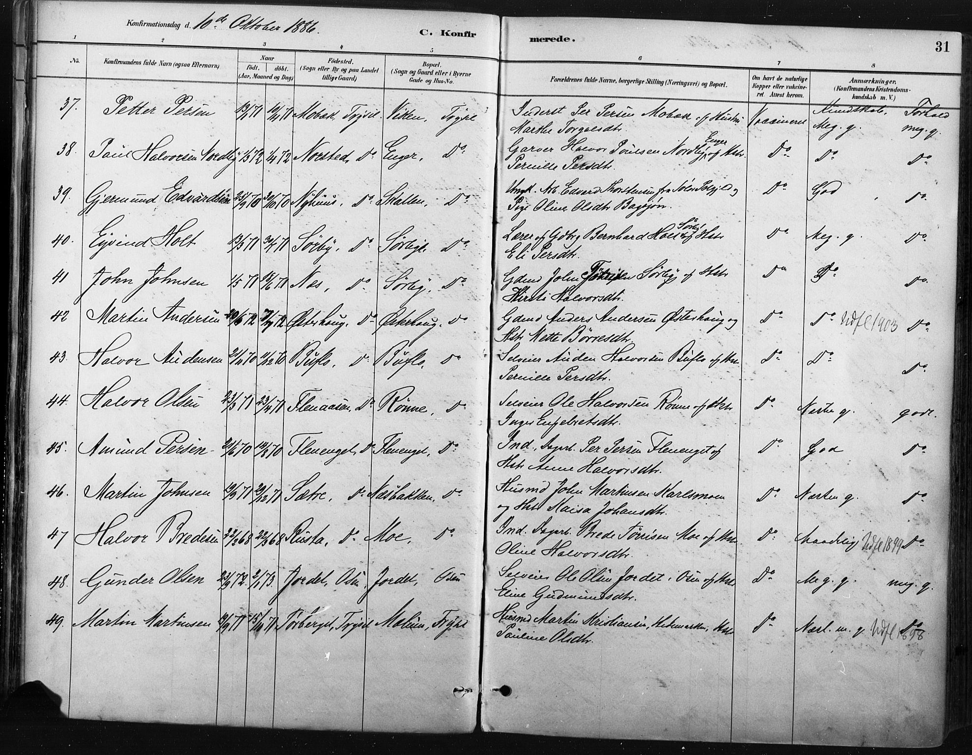 Trysil prestekontor, AV/SAH-PREST-046/H/Ha/Haa/L0009: Ministerialbok nr. 9, 1881-1897, s. 31