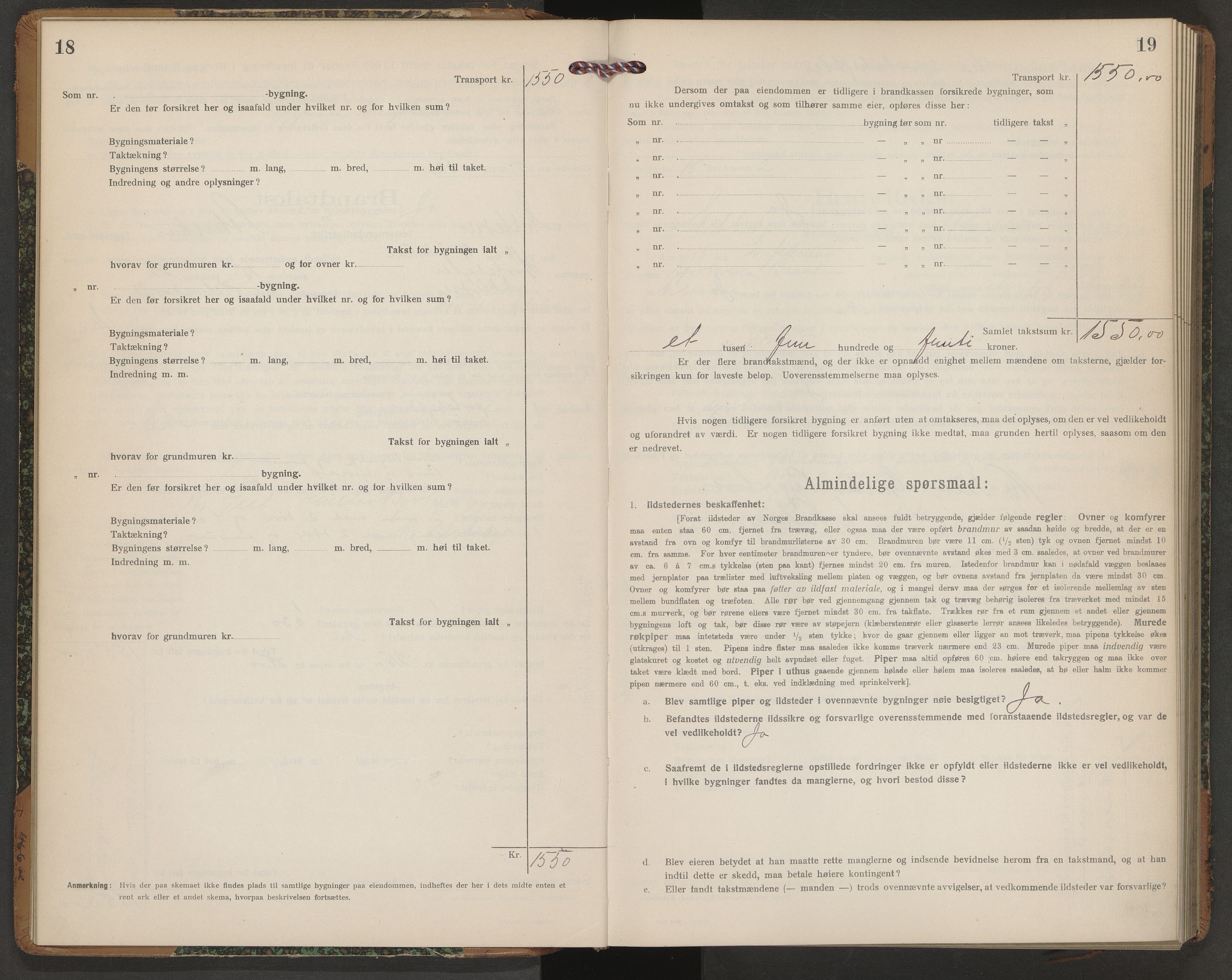 Norges brannkasse, branntakster Nittedal, AV/SAO-A-11394/F/Fb/L0001: Branntakstprotokoll, 1917-1930