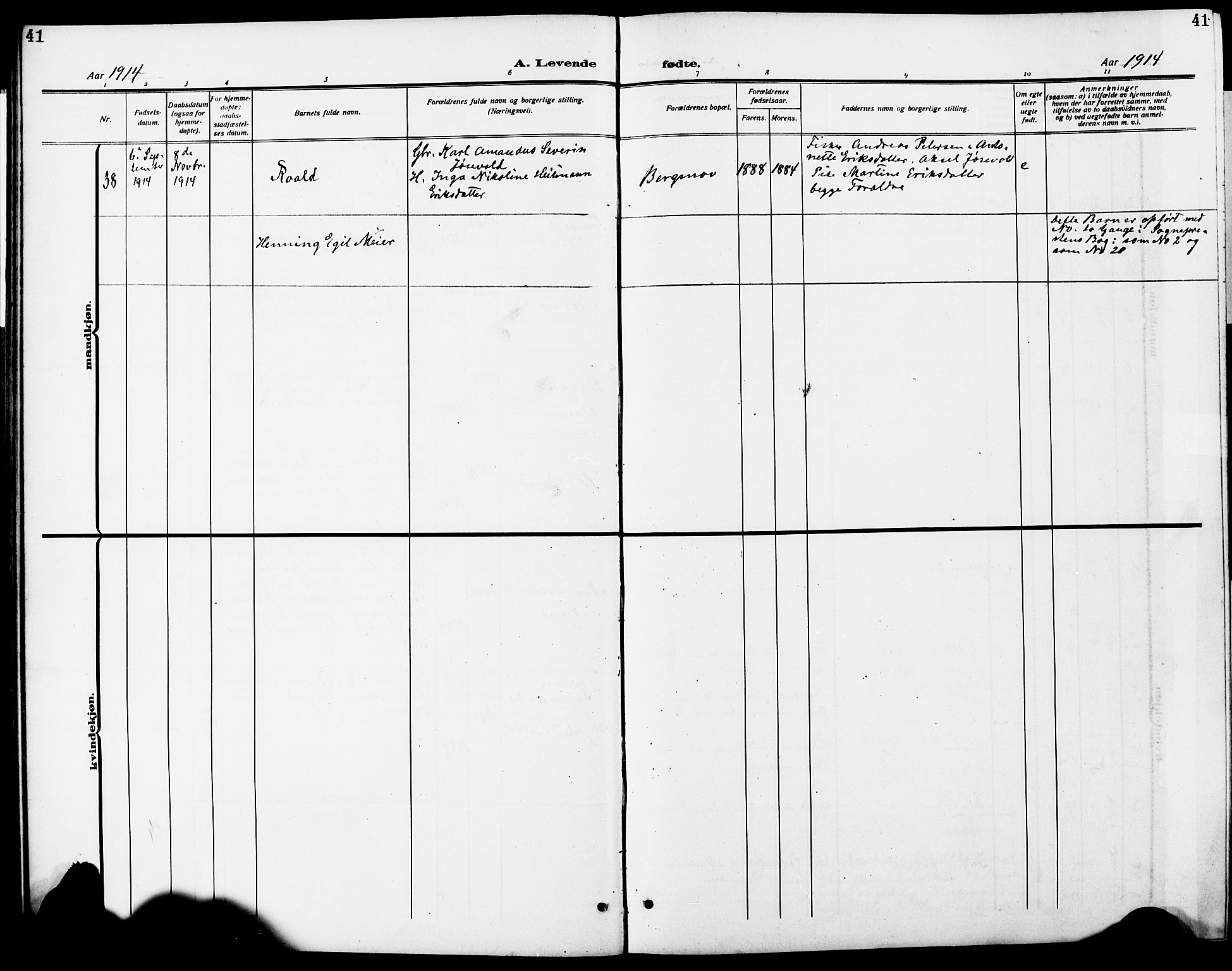 Ministerialprotokoller, klokkerbøker og fødselsregistre - Nordland, AV/SAT-A-1459/838/L0560: Klokkerbok nr. 838C07, 1910-1928, s. 41