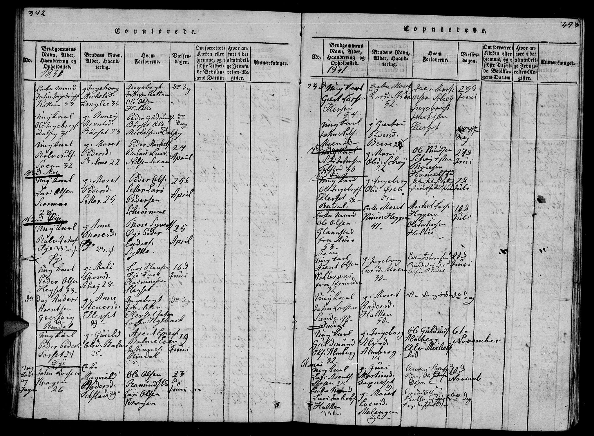 Ministerialprotokoller, klokkerbøker og fødselsregistre - Møre og Romsdal, AV/SAT-A-1454/595/L1050: Klokkerbok nr. 595C02, 1819-1834, s. 392-393