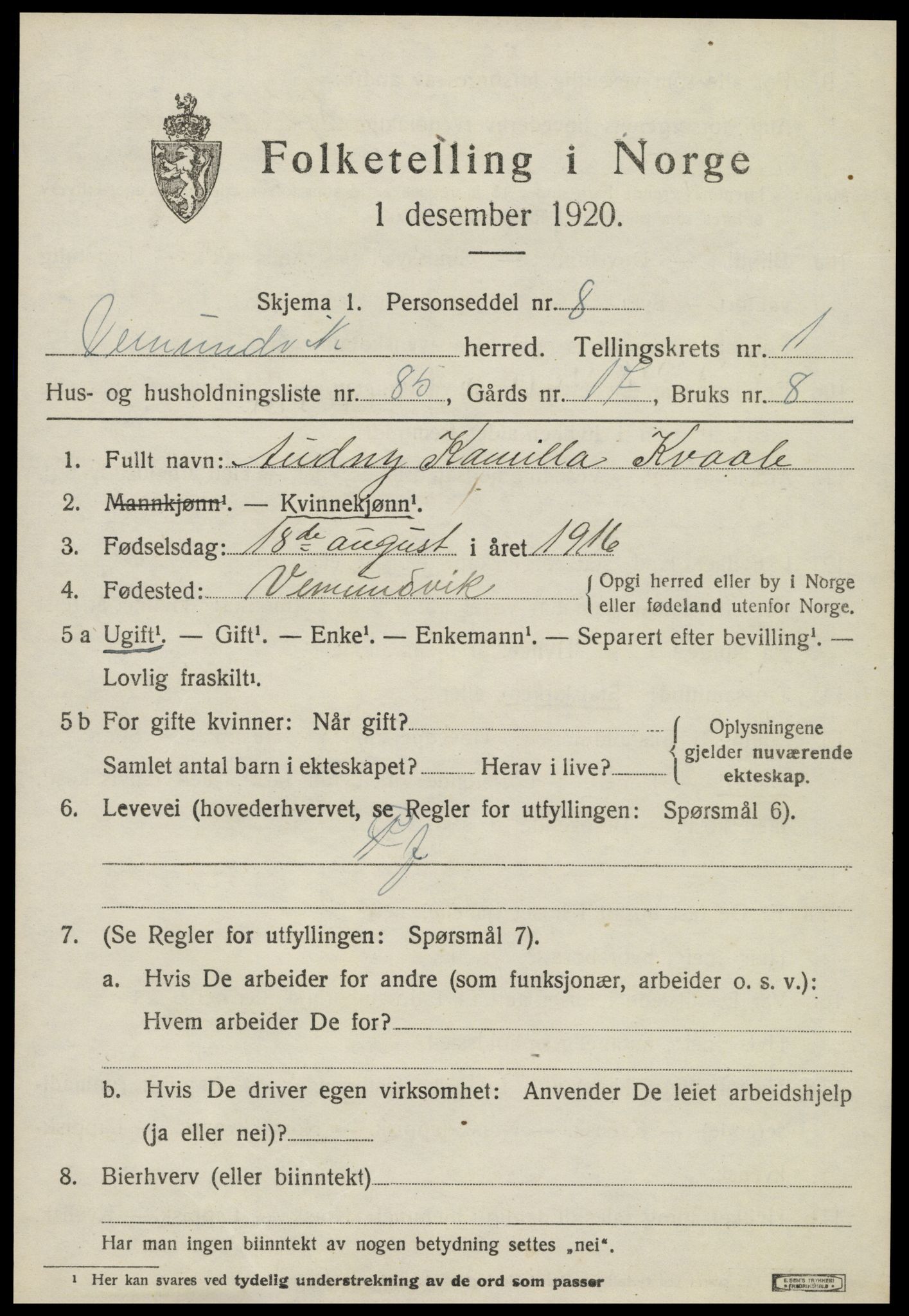 SAT, Folketelling 1920 for 1745 Vemundvik herred, 1920, s. 2255