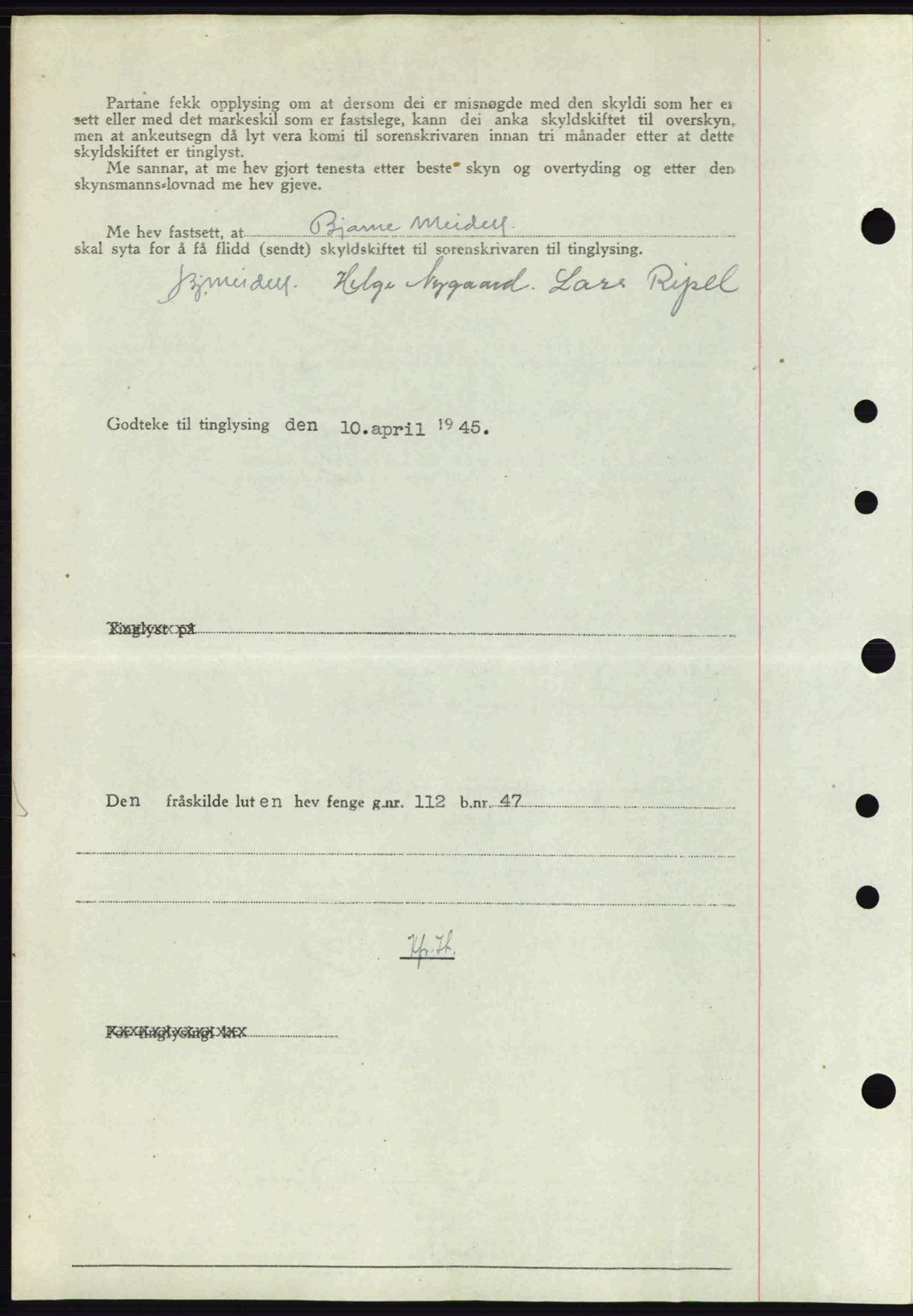 Sunnhordland sorenskrivar, AV/SAB-A-2401: Pantebok nr. A77, 1945-1945, Dagboknr: 432/1945
