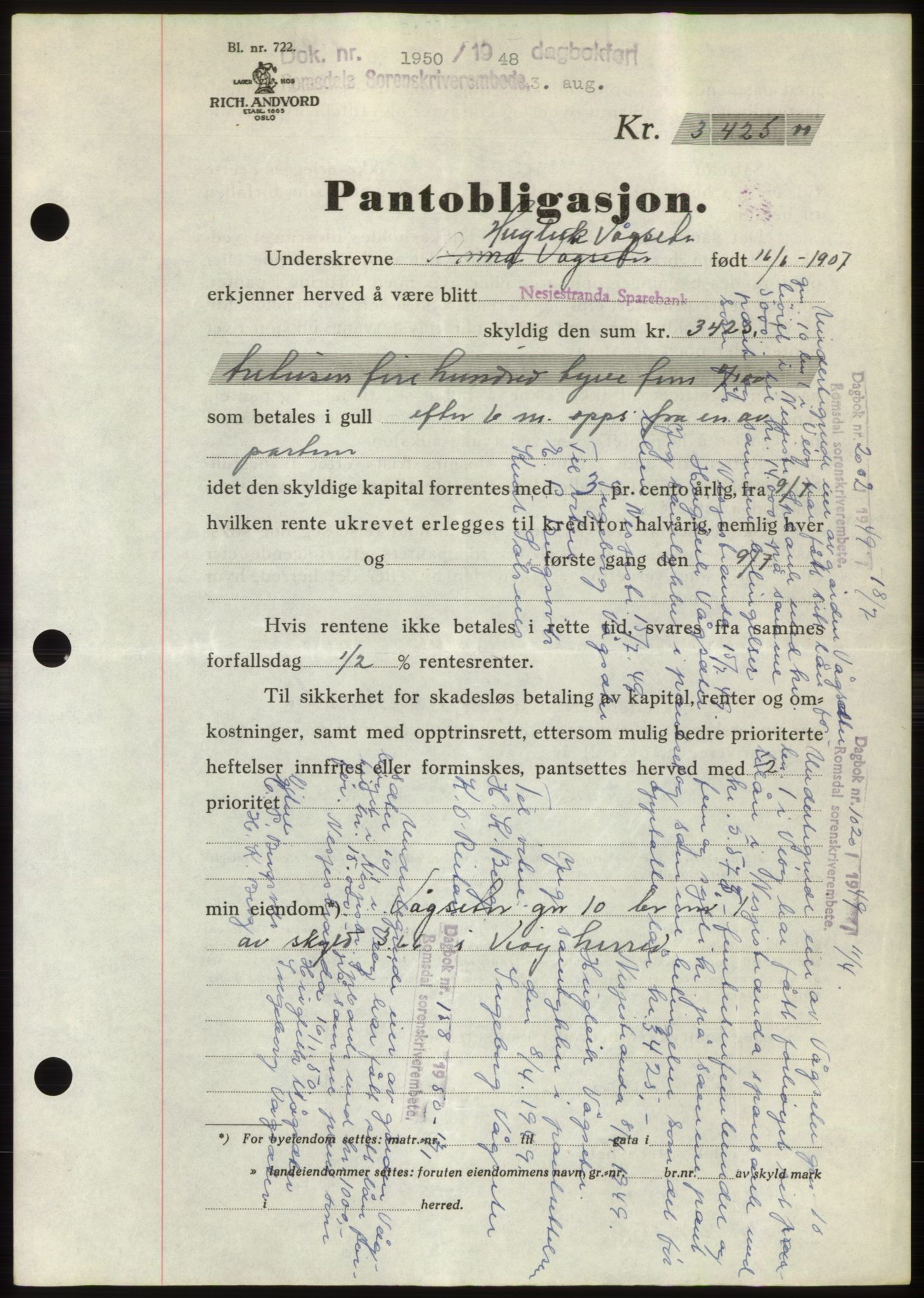 Romsdal sorenskriveri, SAT/A-4149/1/2/2C: Pantebok nr. B4, 1948-1949, Dagboknr: 1950/1948