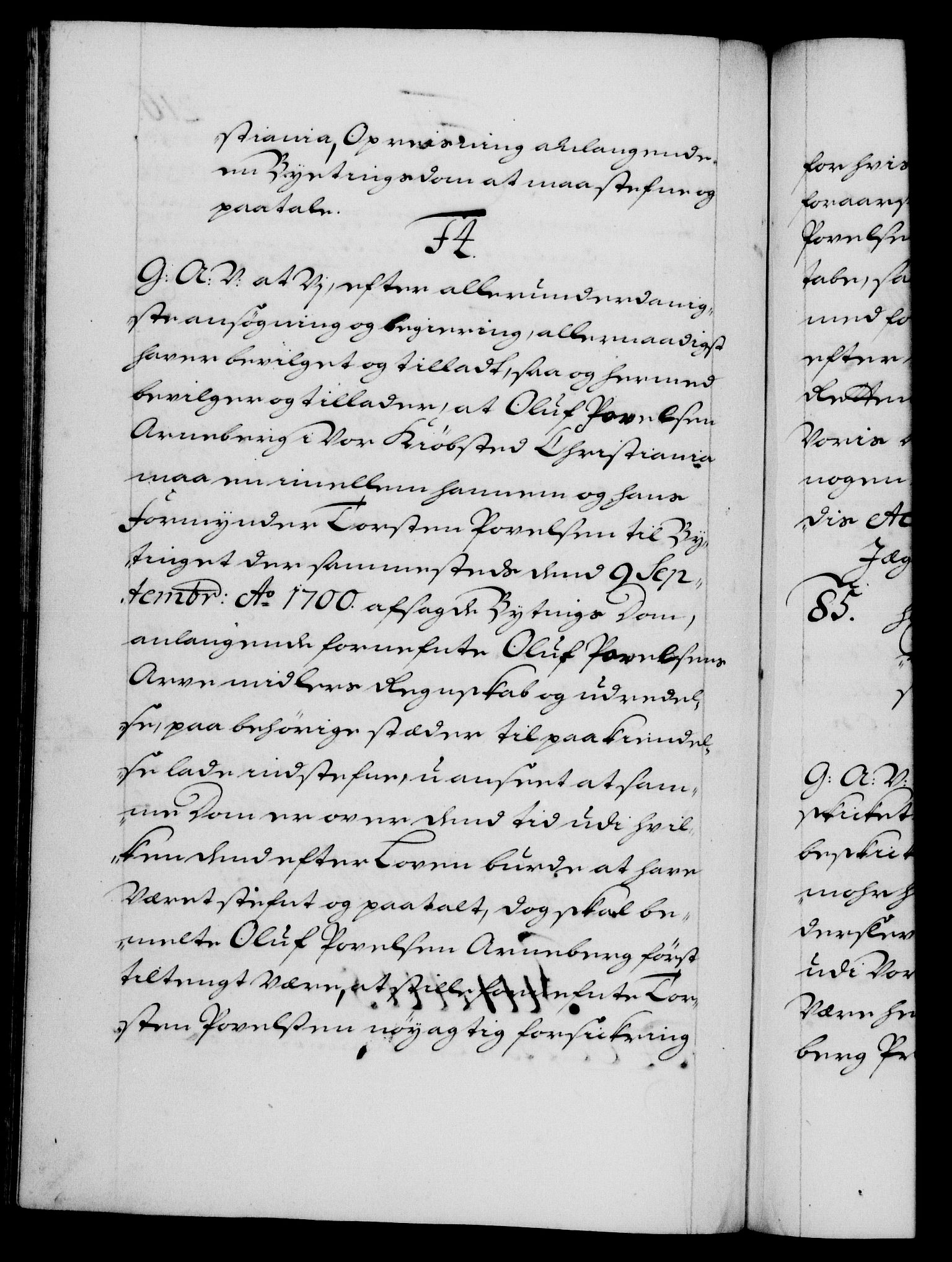 Danske Kanselli 1572-1799, RA/EA-3023/F/Fc/Fca/Fcaa/L0018: Norske registre, 1699-1703, s. 216b