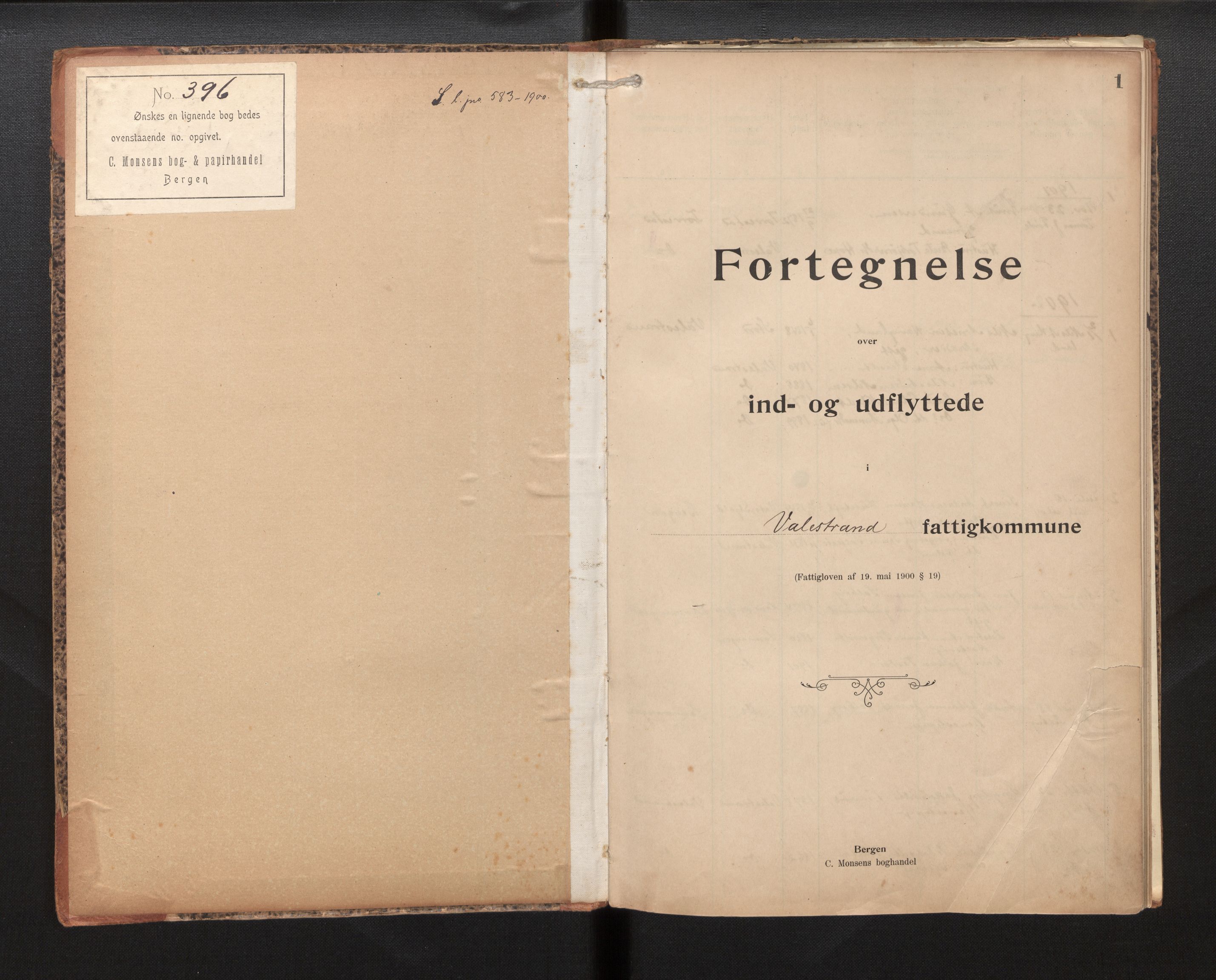 Lensmannen i Sveio, SAB/A-35301/0020/L0006: Protokoll over inn- og utflytte i Valestrand, 1901-1926