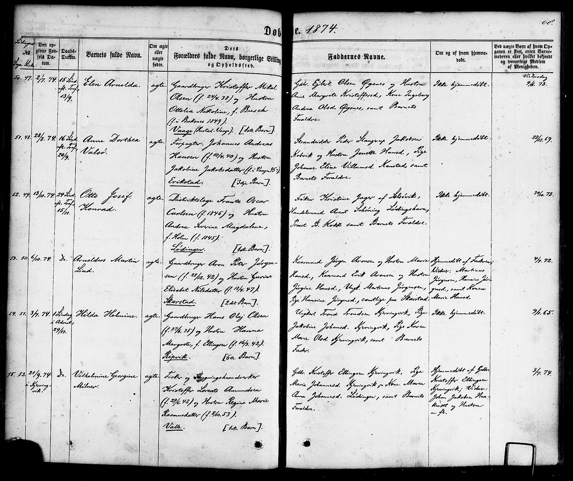 Ministerialprotokoller, klokkerbøker og fødselsregistre - Nordland, AV/SAT-A-1459/872/L1034: Ministerialbok nr. 872A09, 1864-1884, s. 68