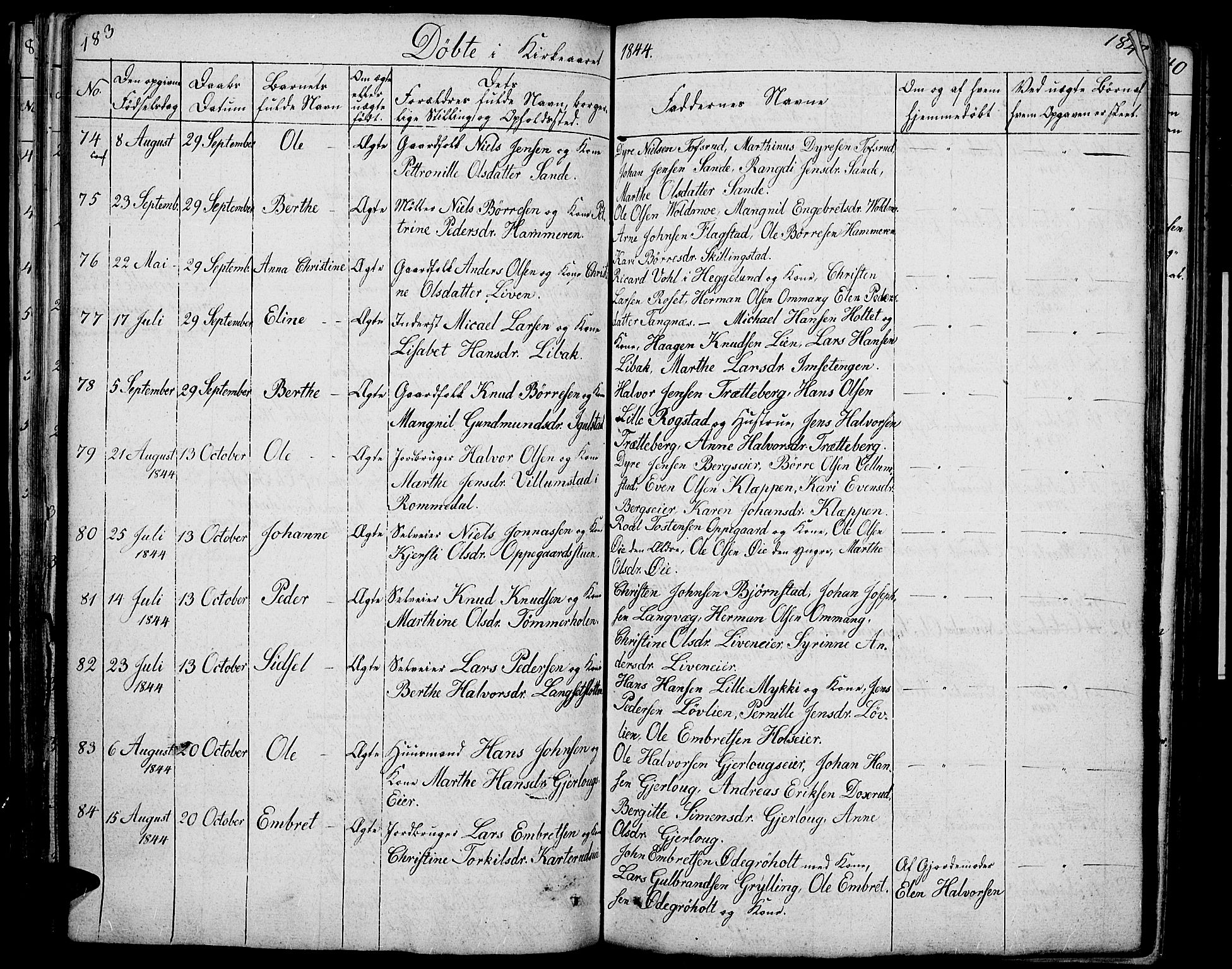 Løten prestekontor, AV/SAH-PREST-022/L/La/L0002: Klokkerbok nr. 2, 1832-1850, s. 183-184