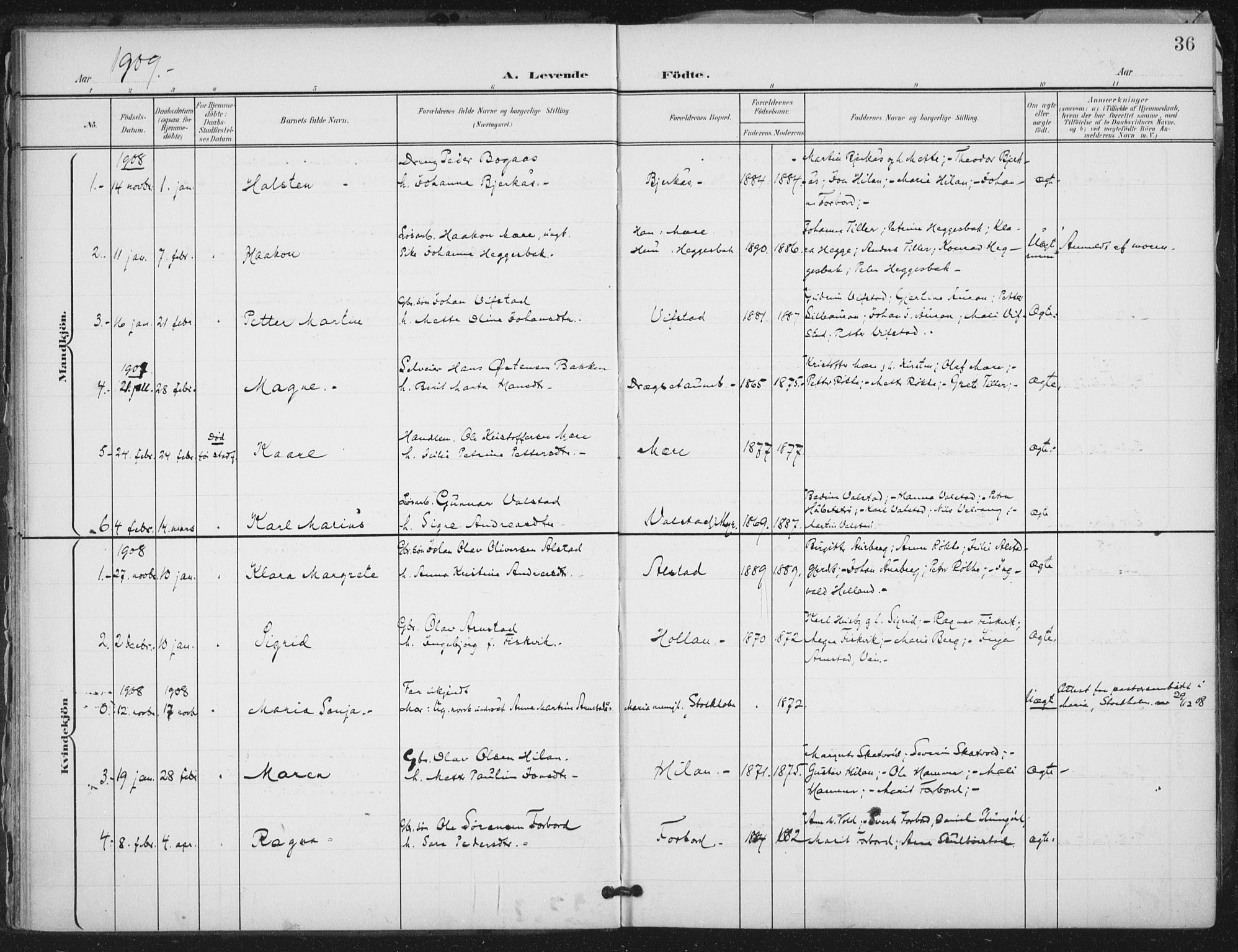 Ministerialprotokoller, klokkerbøker og fødselsregistre - Nord-Trøndelag, SAT/A-1458/712/L0101: Ministerialbok nr. 712A02, 1901-1916, s. 36