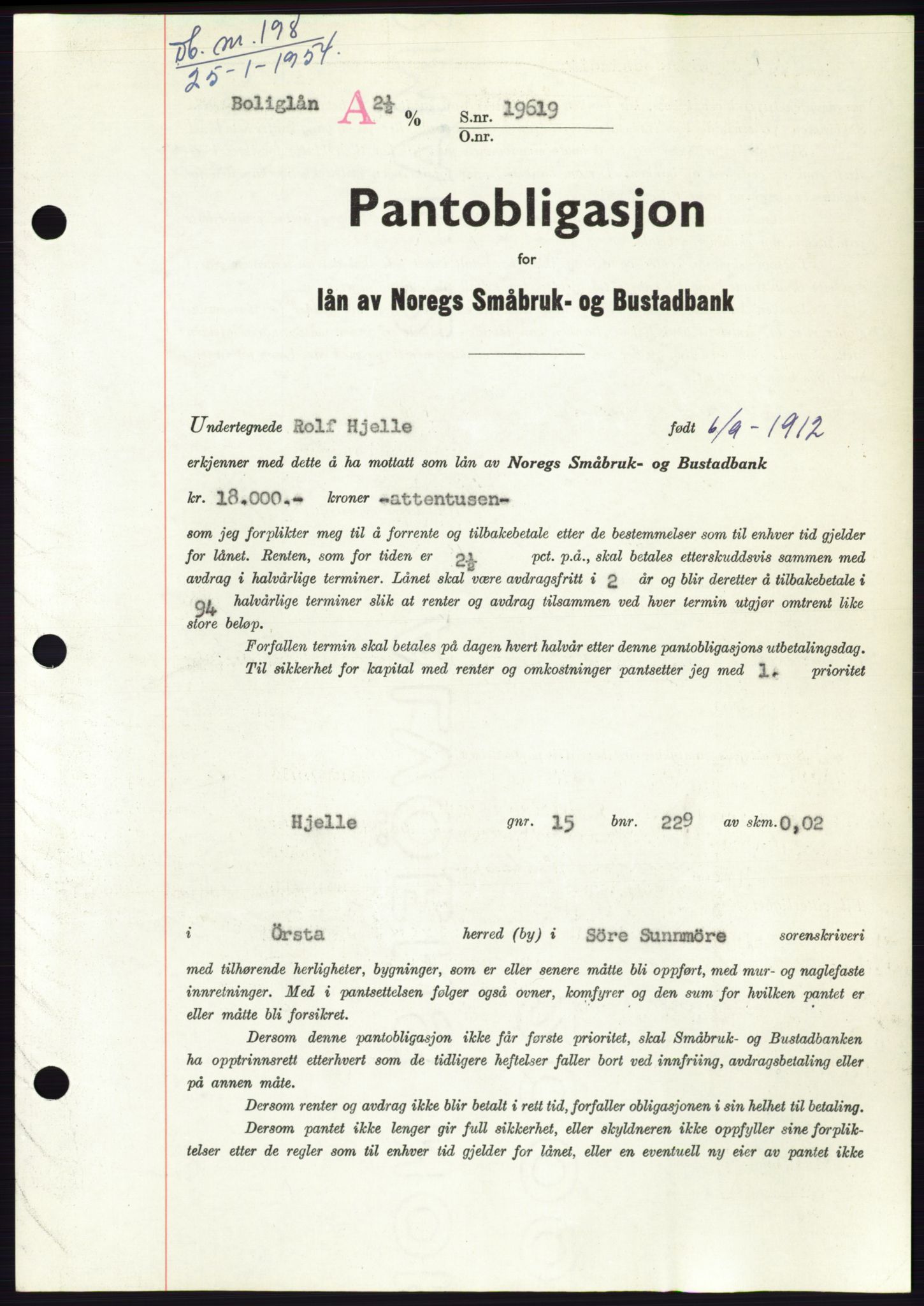 Søre Sunnmøre sorenskriveri, SAT/A-4122/1/2/2C/L0124: Pantebok nr. 12B, 1953-1954, Dagboknr: 198/1954