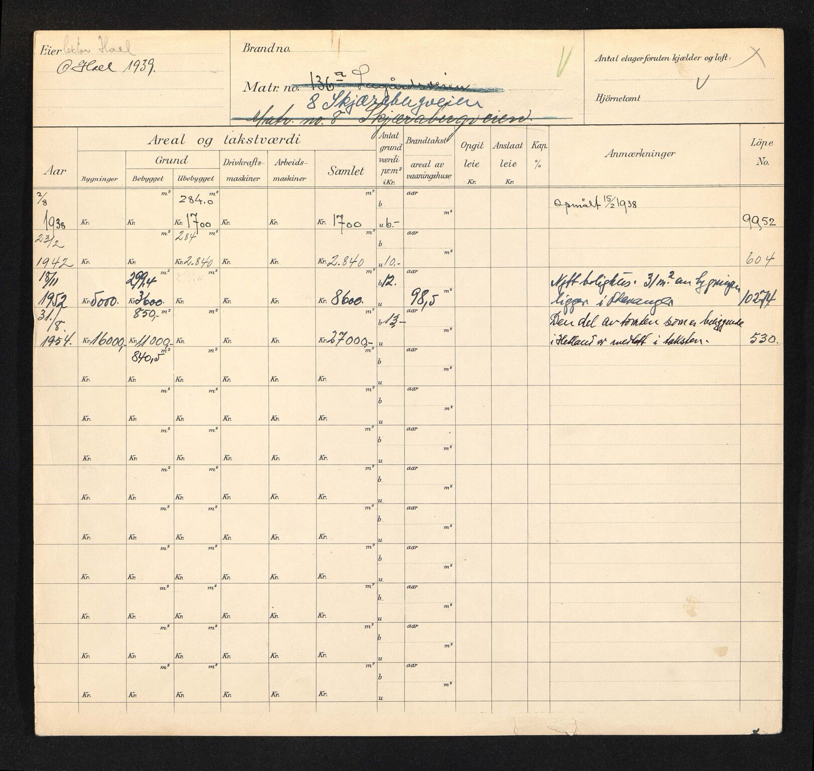 Stavanger kommune. Skattetakstvesenet, BYST/A-0440/F/Fa/Faa/L0039/0005: Skattetakstkort / Skjærabergveien 4 - Skolegata - Skonnertveien 11