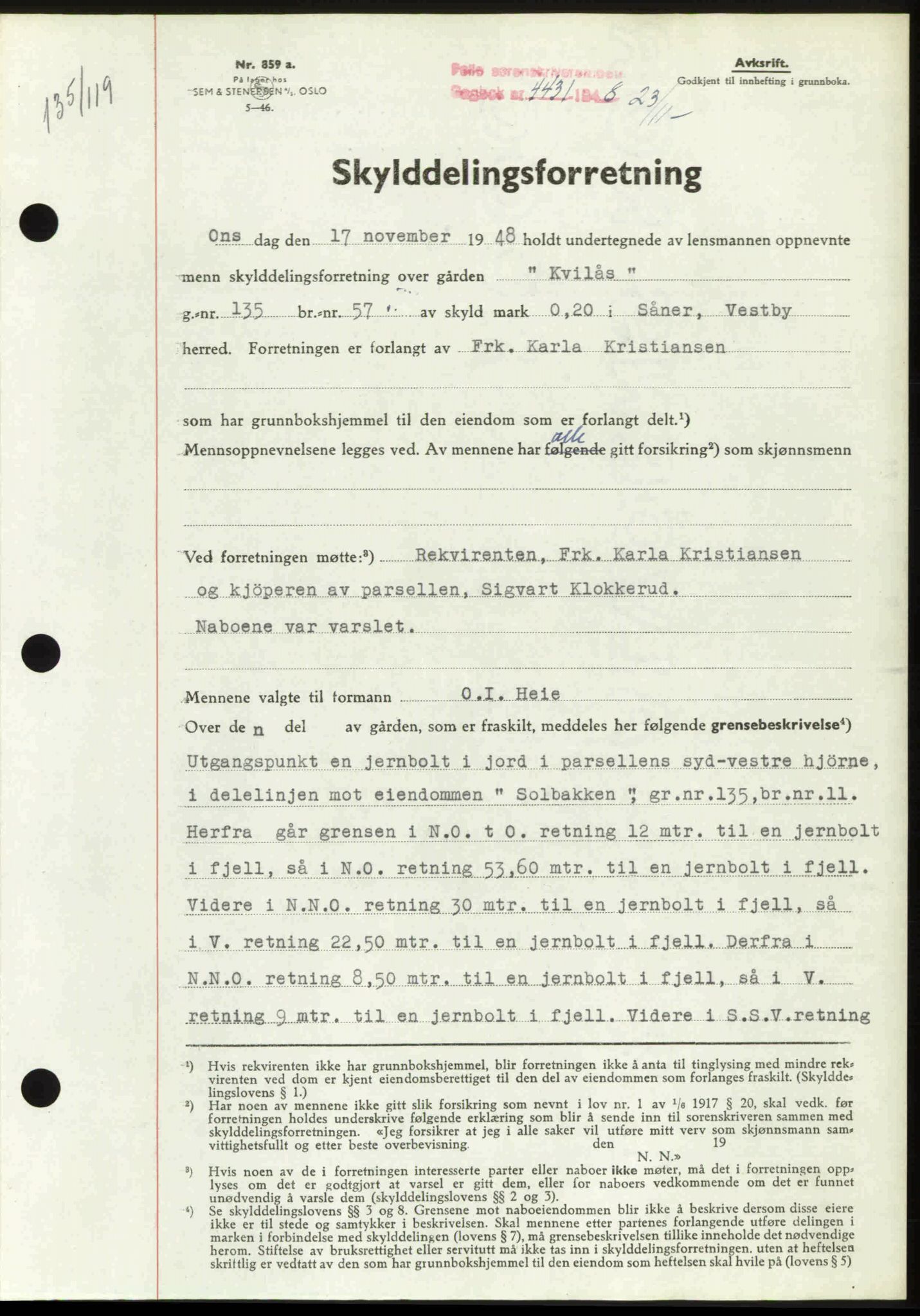 Follo sorenskriveri, SAO/A-10274/G/Ga/Gaa/L0085: Pantebok nr. I 85, 1948-1948, Dagboknr: 4431/1948