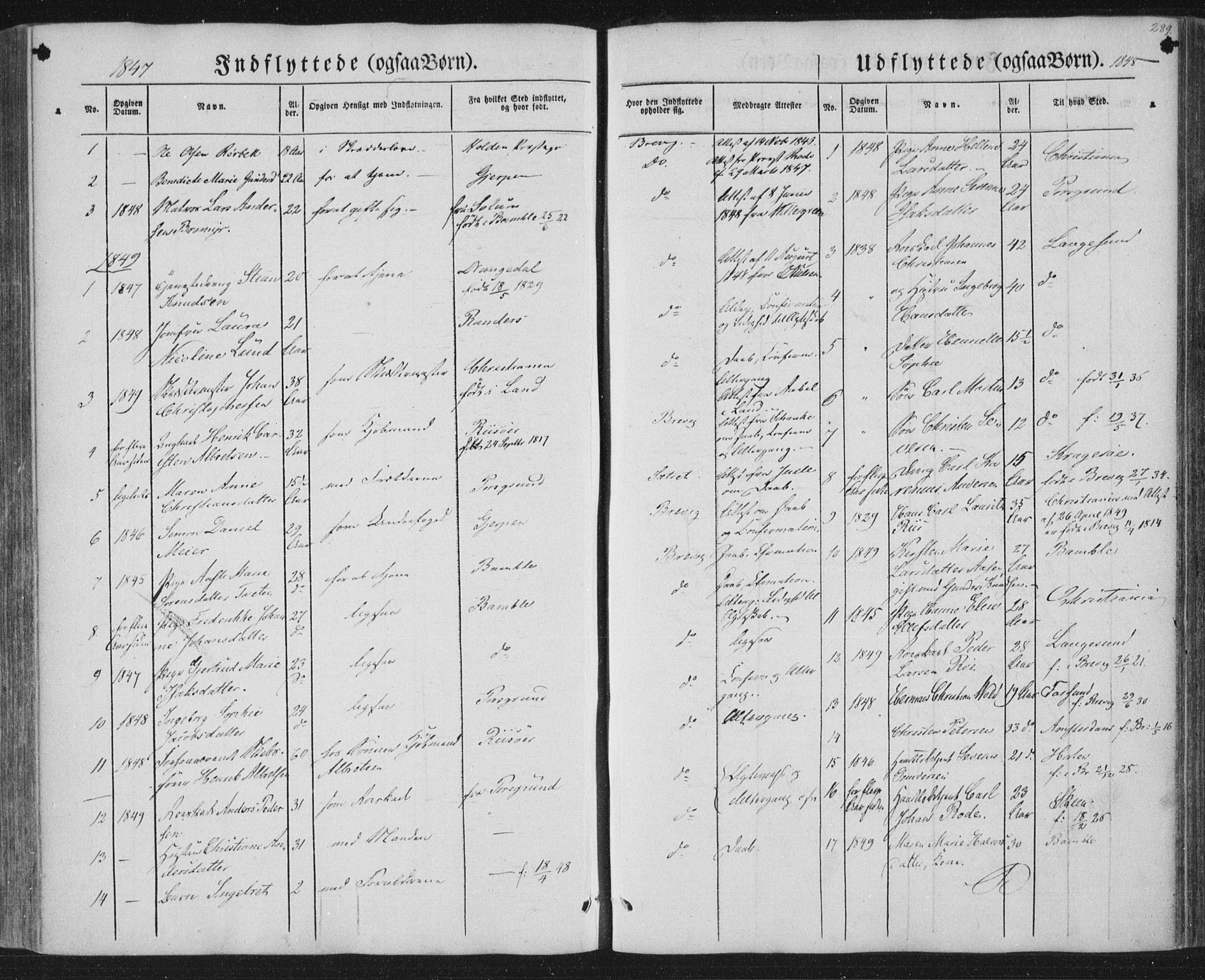 Brevik kirkebøker, AV/SAKO-A-255/F/Fa/L0005: Ministerialbok nr. 5, 1847-1865, s. 289