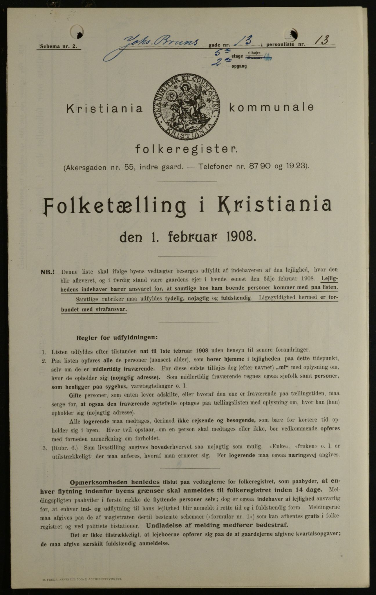 OBA, Kommunal folketelling 1.2.1908 for Kristiania kjøpstad, 1908, s. 42141