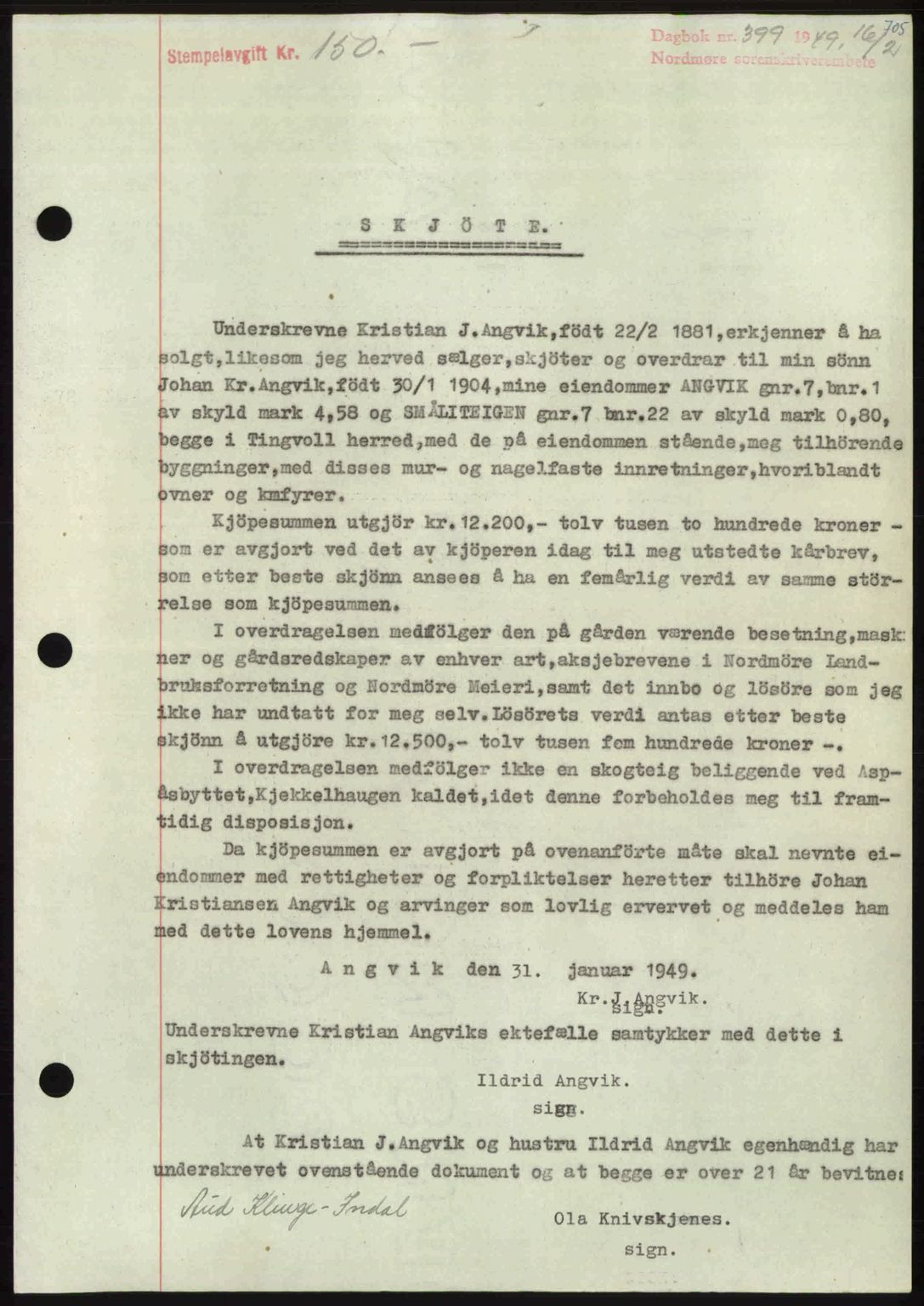 Nordmøre sorenskriveri, SAT/A-4132/1/2/2Ca: Pantebok nr. A110, 1948-1949, Dagboknr: 399/1949