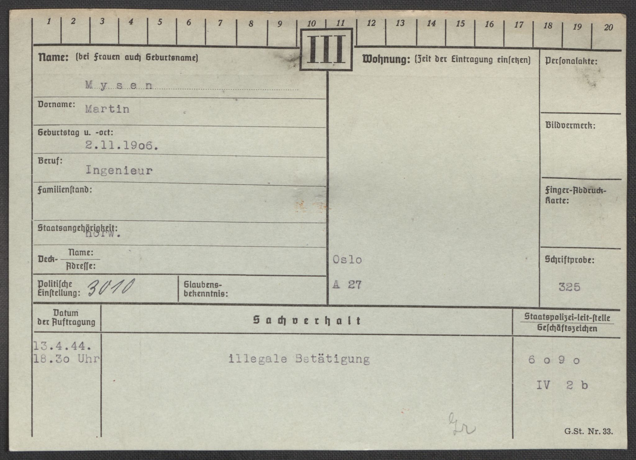 Befehlshaber der Sicherheitspolizei und des SD, AV/RA-RAFA-5969/E/Ea/Eaa/L0007: Register over norske fanger i Møllergata 19: Lundb-N, 1940-1945, s. 932