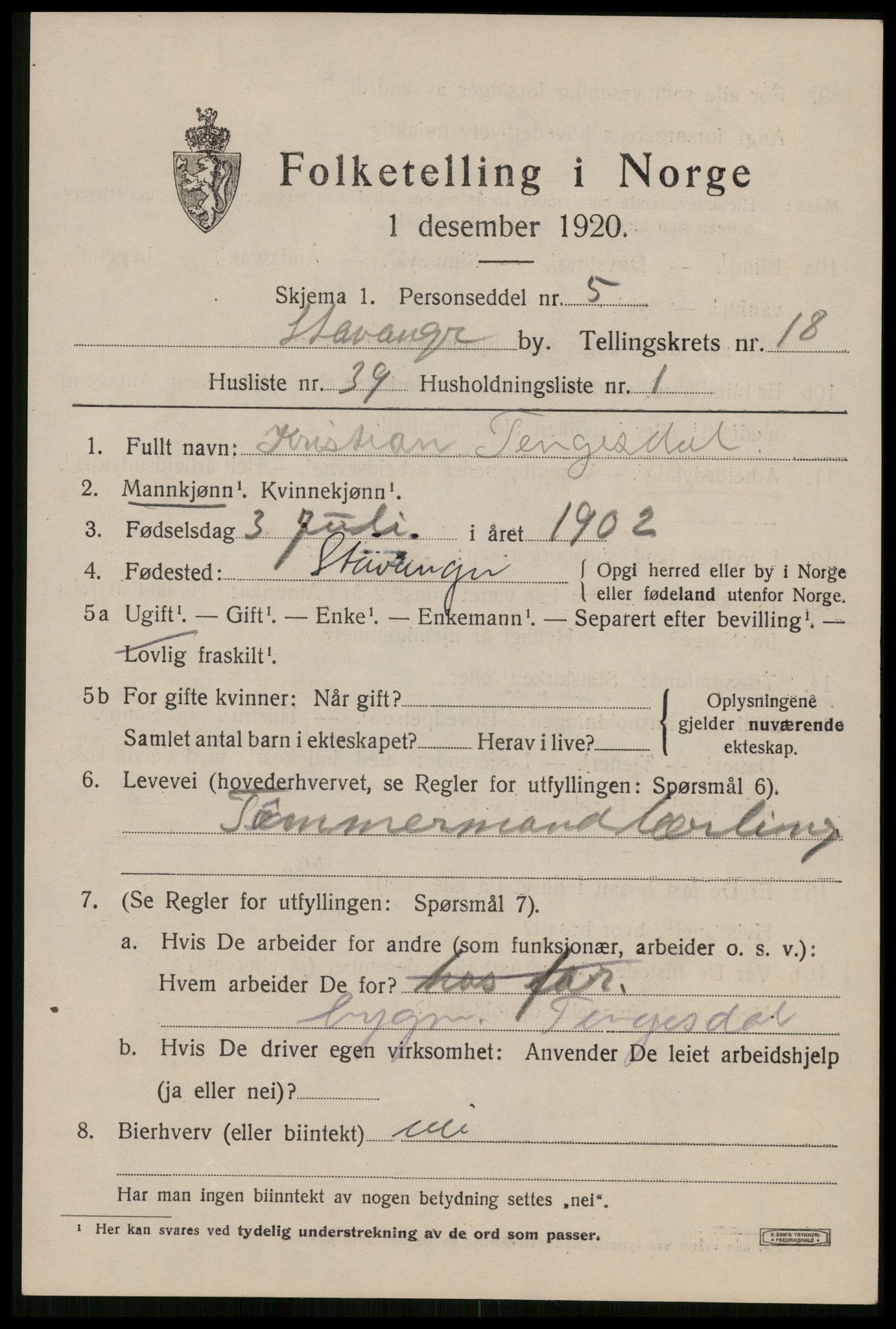 SAST, Folketelling 1920 for 1103 Stavanger kjøpstad, 1920, s. 67182