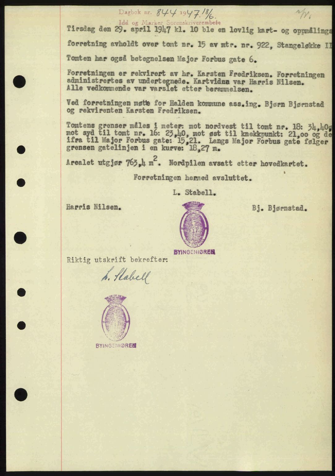 Idd og Marker sorenskriveri, SAO/A-10283/G/Gb/Gbb/L0009: Pantebok nr. A9, 1946-1947, Dagboknr: 844/1947