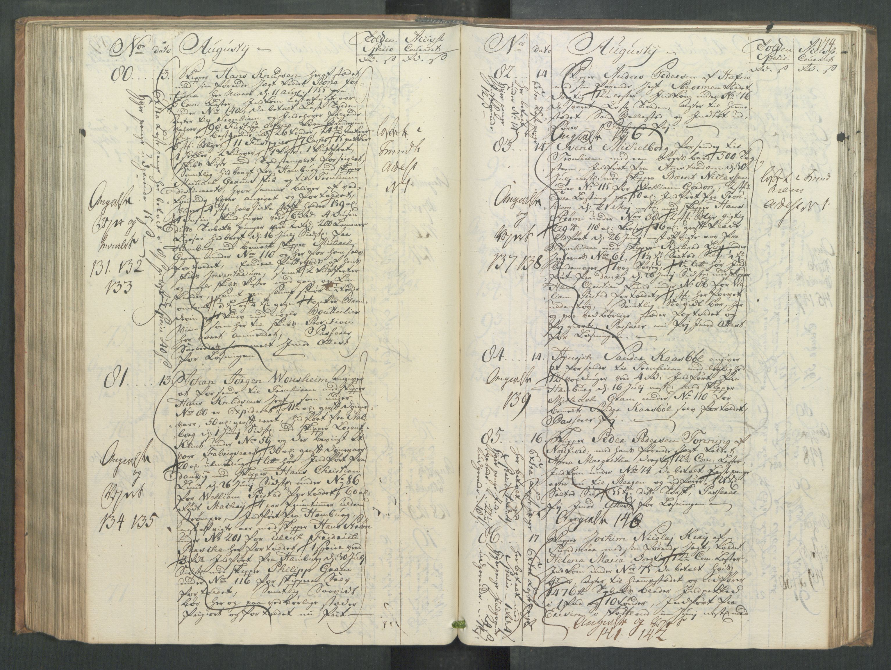 Generaltollkammeret, tollregnskaper, AV/RA-EA-5490/R32/L0013/0001: Tollregnskaper Kristiansund / Hovedtollbok, 1756, s. 173b-174a