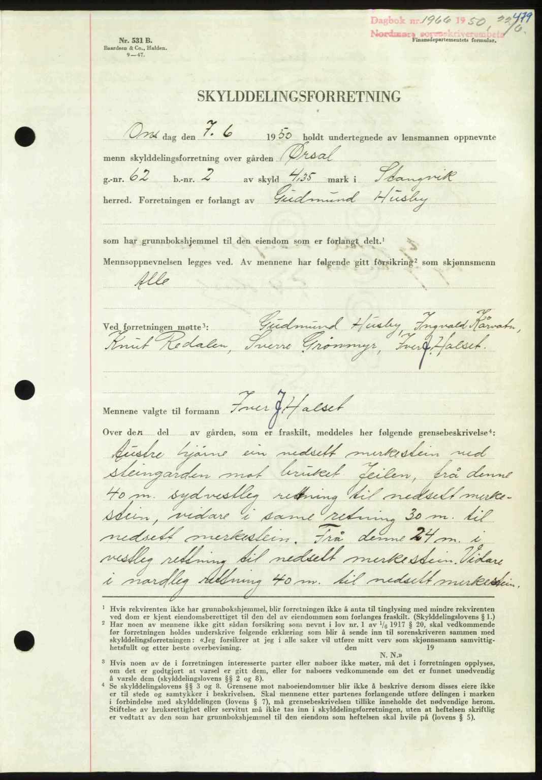 Nordmøre sorenskriveri, SAT/A-4132/1/2/2Ca: Pantebok nr. A115, 1950-1950, Dagboknr: 1966/1950