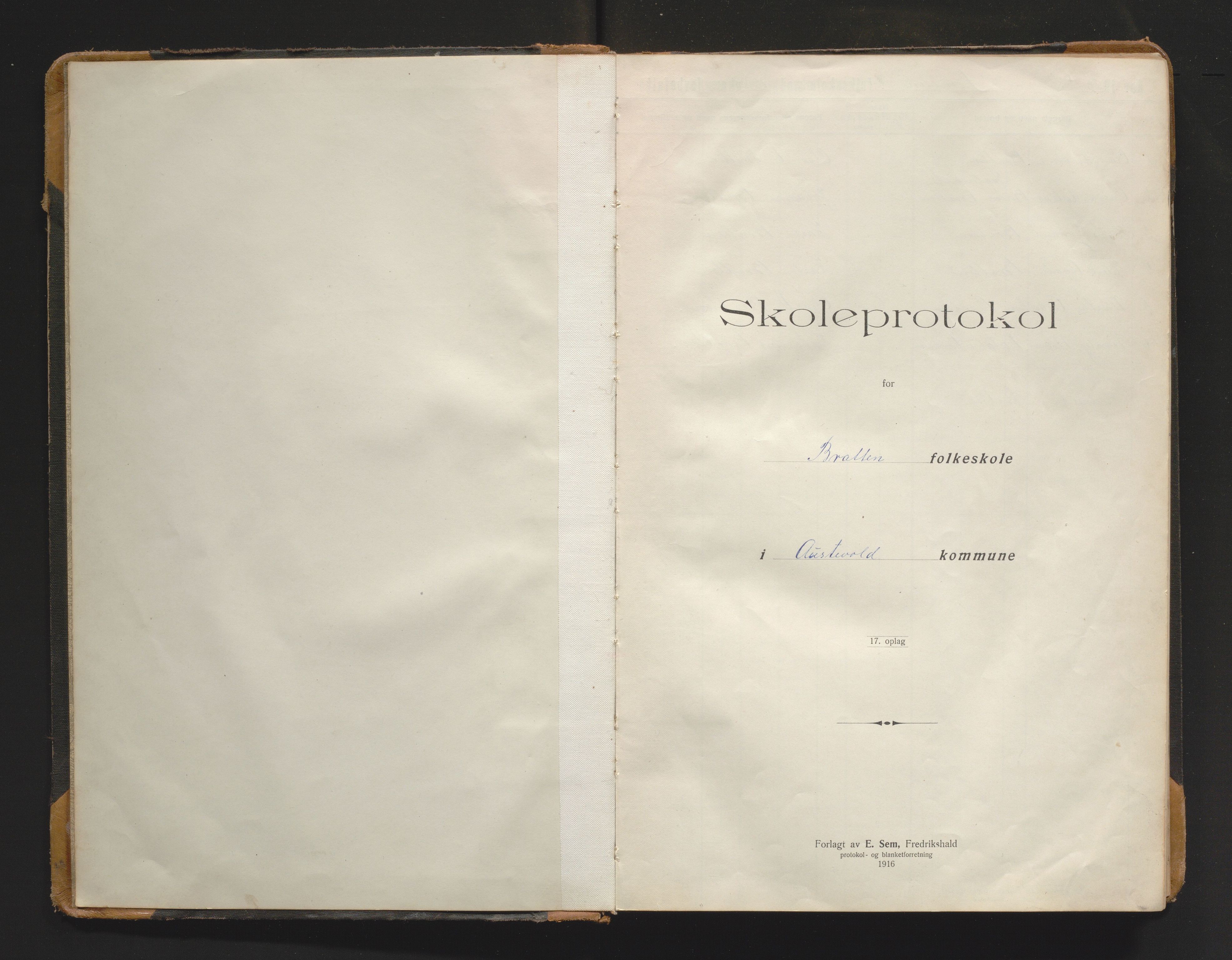 Austevoll kommune. Barneskulane, IKAH/1244-231/F/Fa/L0002: Skuleprotokoll for Bratten skule, 1916-1965