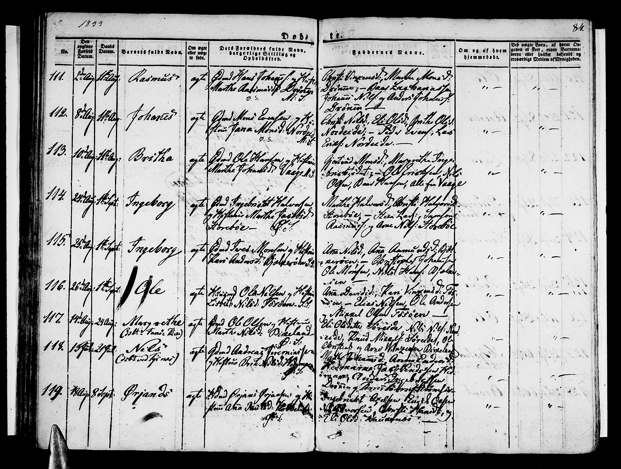 Sund sokneprestembete, AV/SAB-A-99930: Ministerialbok nr. A 12, 1825-1835, s. 84