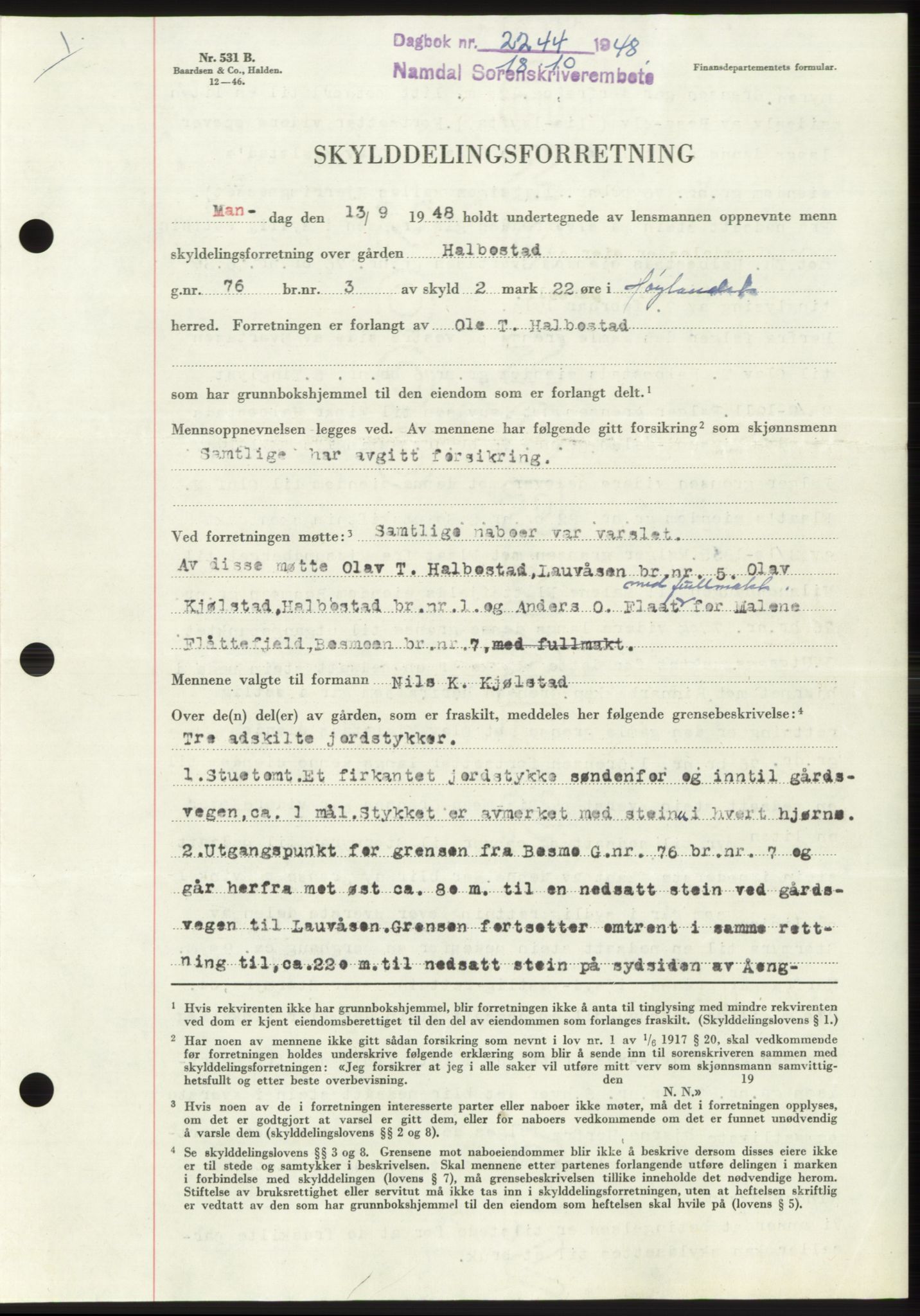 Namdal sorenskriveri, SAT/A-4133/1/2/2C: Pantebok nr. -, 1948-1948, Dagboknr: 2244/1948