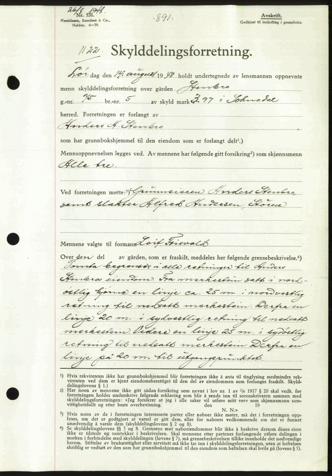 Gauldal sorenskriveri, SAT/A-0014/1/2/2C: Pantebok nr. A6, 1948-1948, Dagboknr: 1122/1948