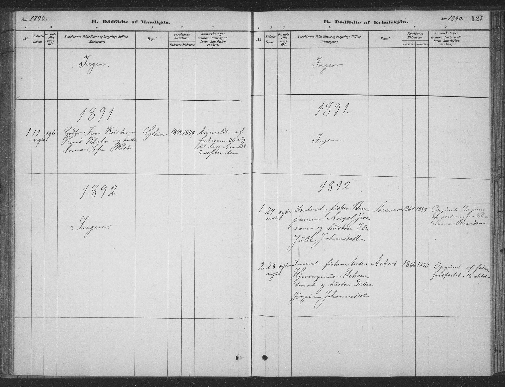 Ministerialprotokoller, klokkerbøker og fødselsregistre - Nordland, SAT/A-1459/835/L0532: Klokkerbok nr. 835C04, 1880-1905, s. 127