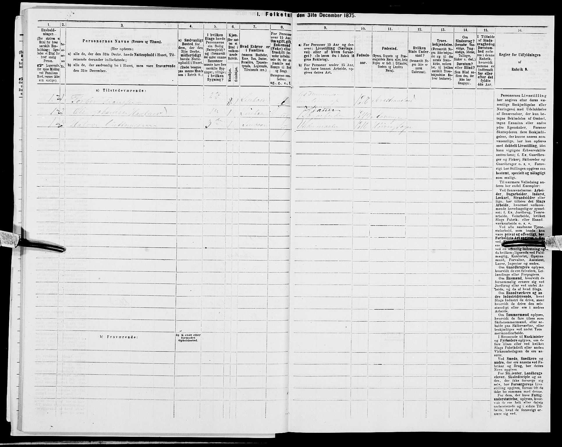 SAK, Folketelling 1875 for 1001P Kristiansand prestegjeld, 1875, s. 977