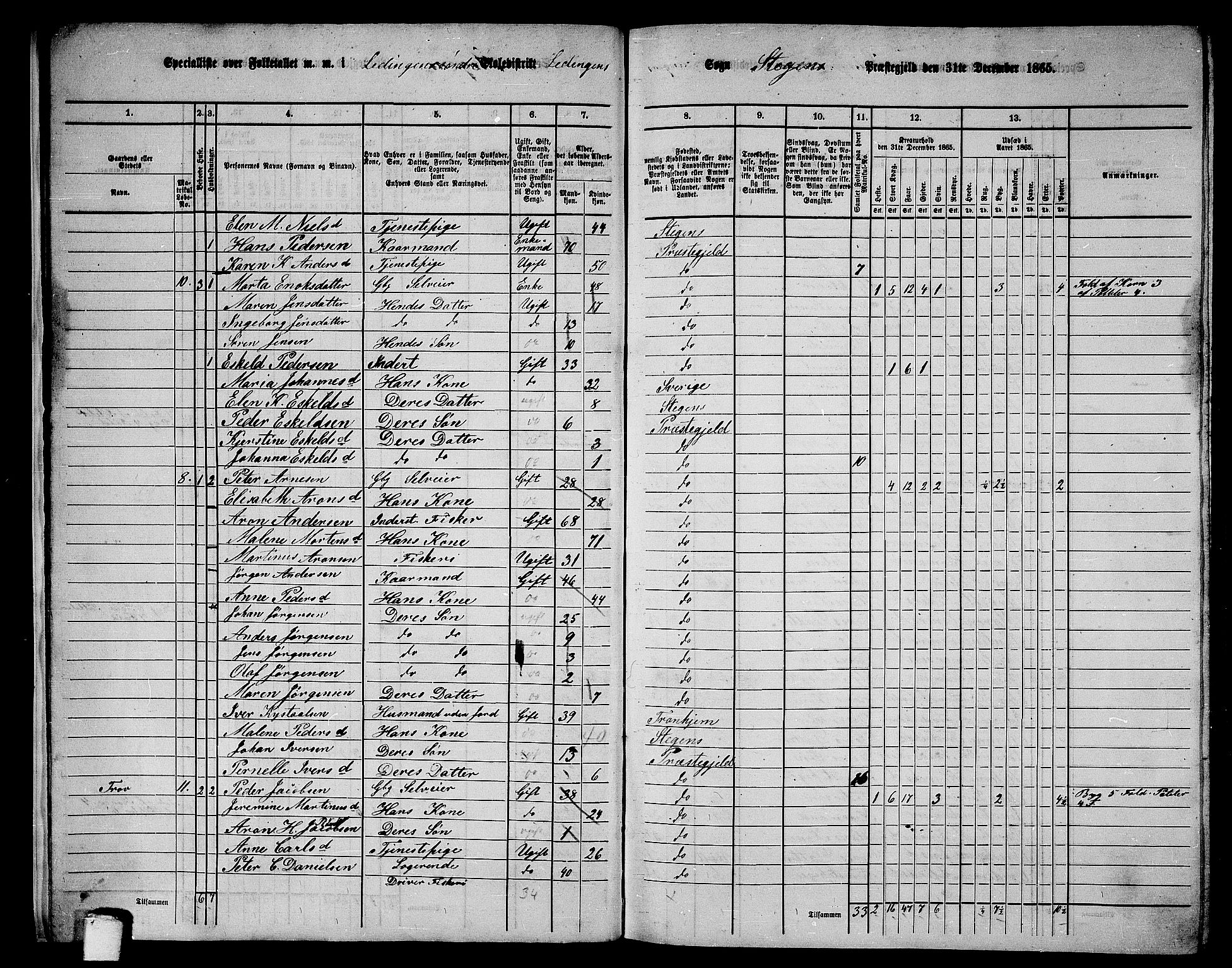 RA, Folketelling 1865 for 1848P Steigen prestegjeld, 1865, s. 13