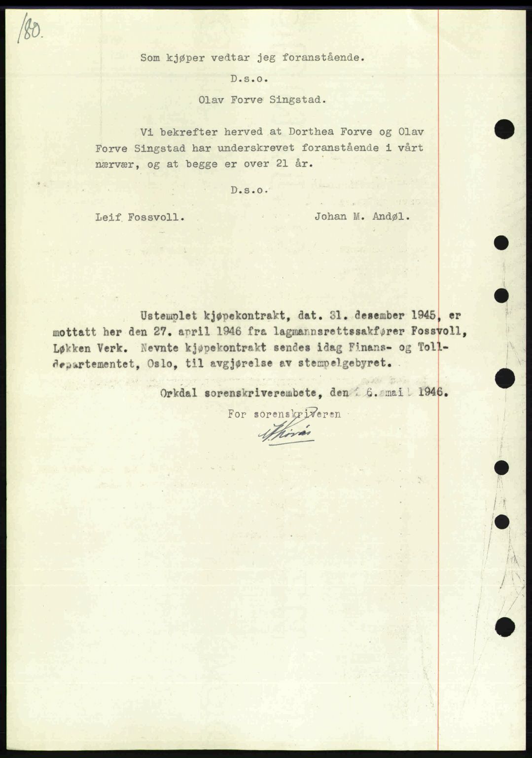 Orkdal sorenskriveri, SAT/A-4169/1/2/2C: Pantebok nr. A, 1946-1946, Dagboknr: 330/1946