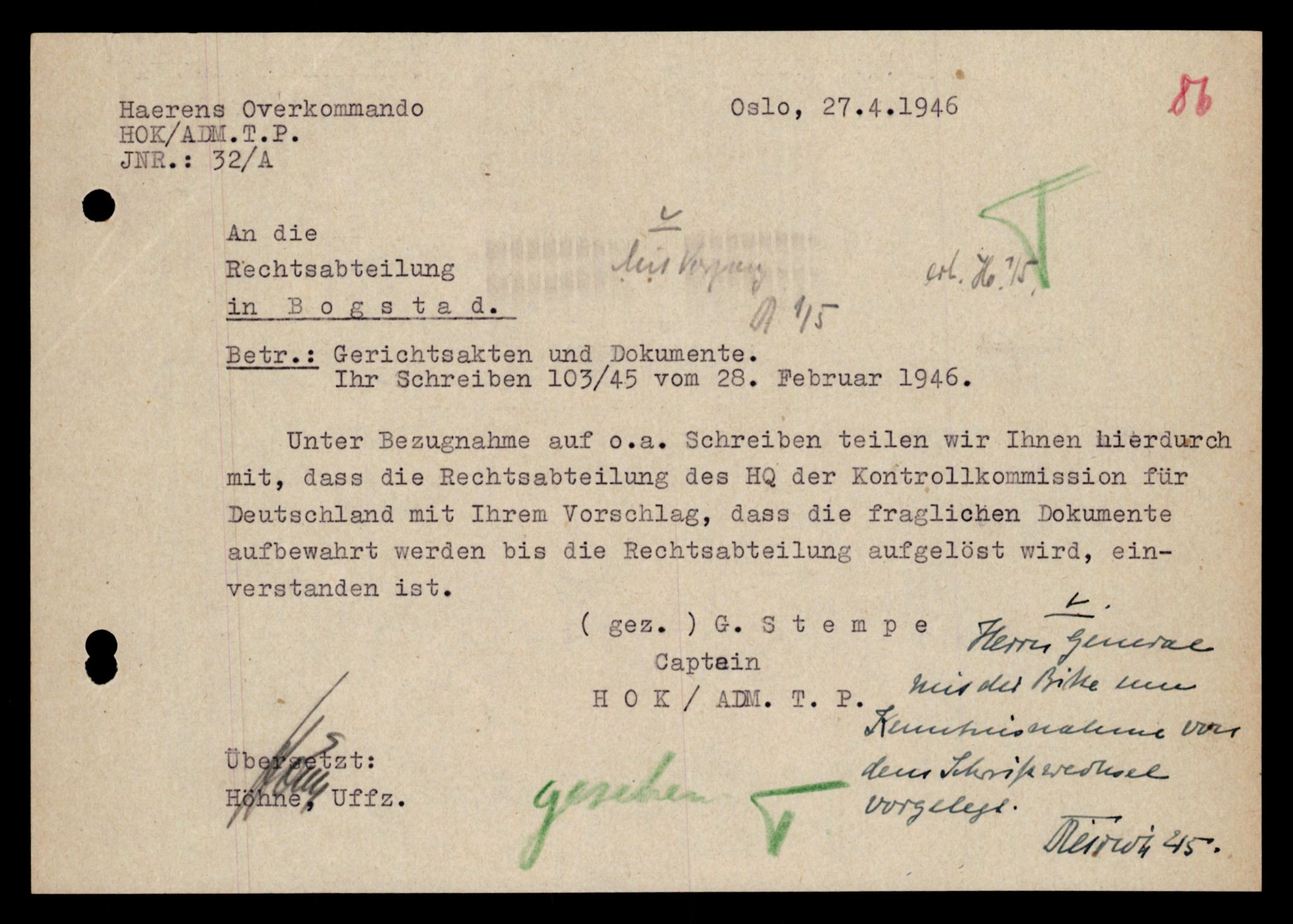 Forsvarets Overkommando. 2 kontor. Arkiv 11.4. Spredte tyske arkivsaker, AV/RA-RAFA-7031/D/Dar/Darc/L0009: FO.II, 1945-1948, s. 174