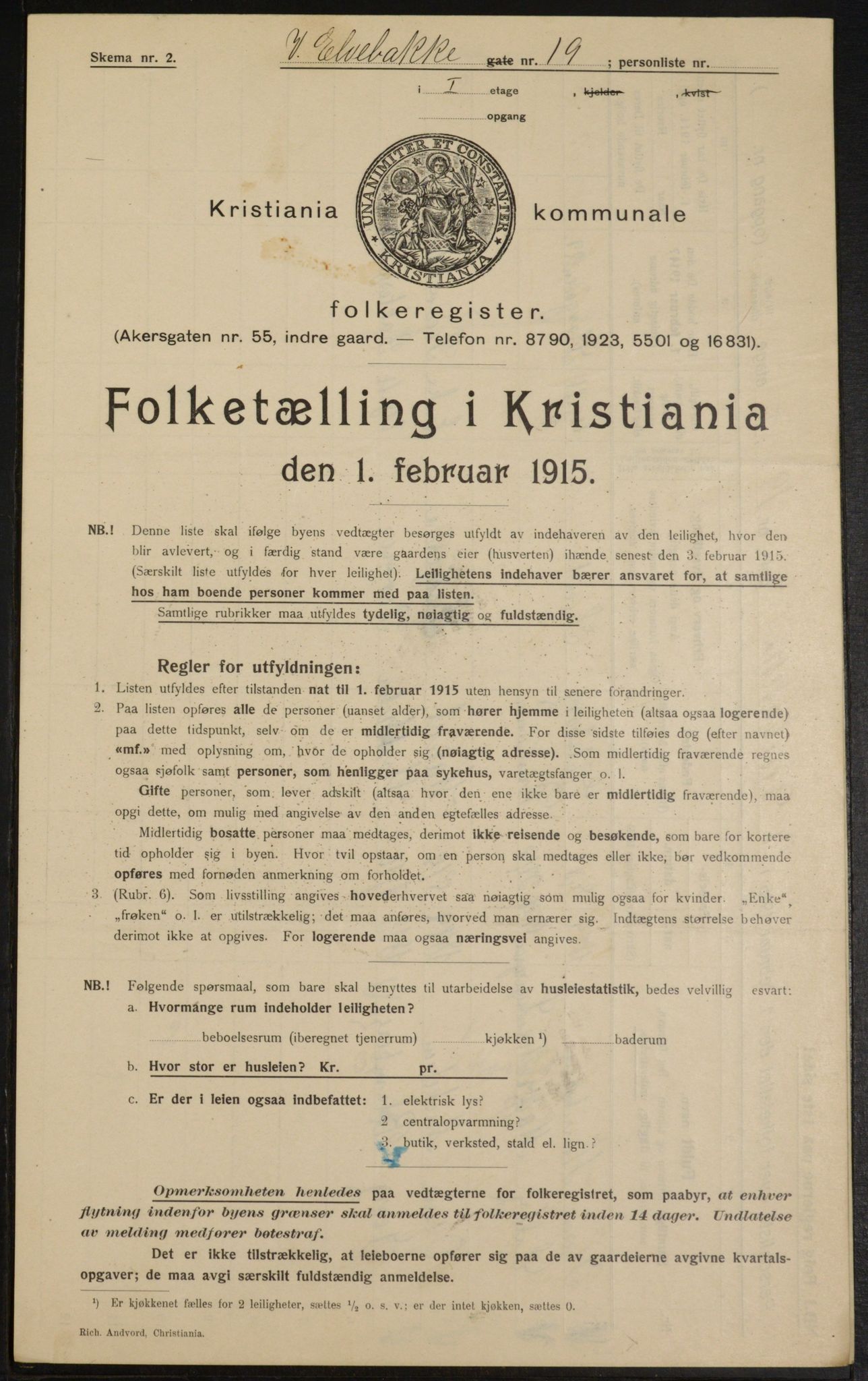 OBA, Kommunal folketelling 1.2.1915 for Kristiania, 1915, s. 123154