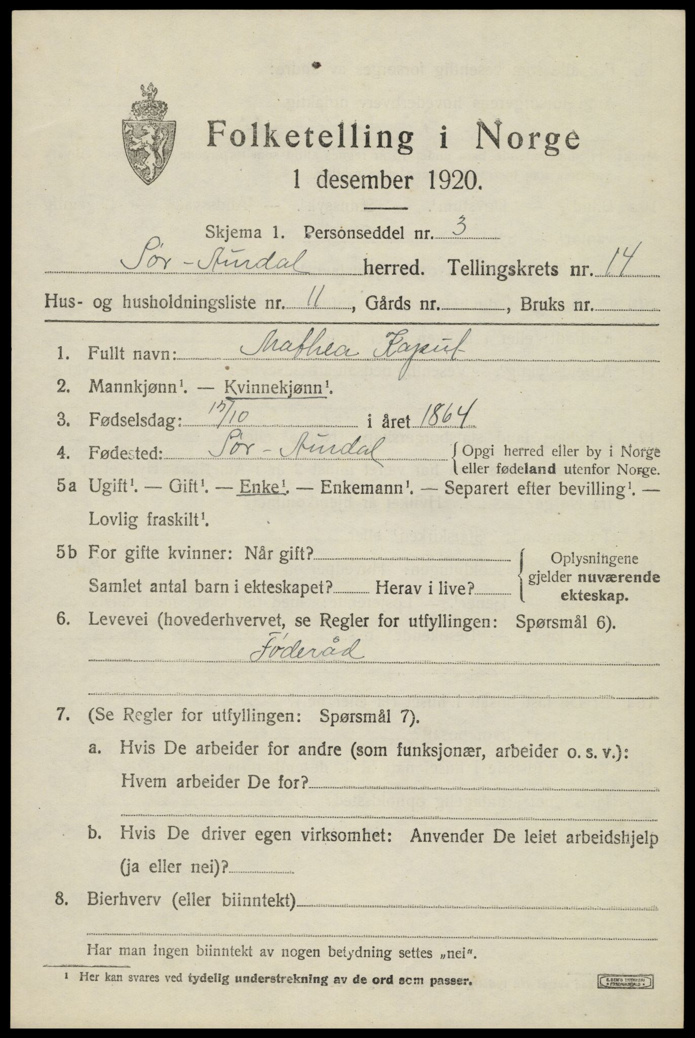 SAH, Folketelling 1920 for 0540 Sør-Aurdal herred, 1920, s. 8145