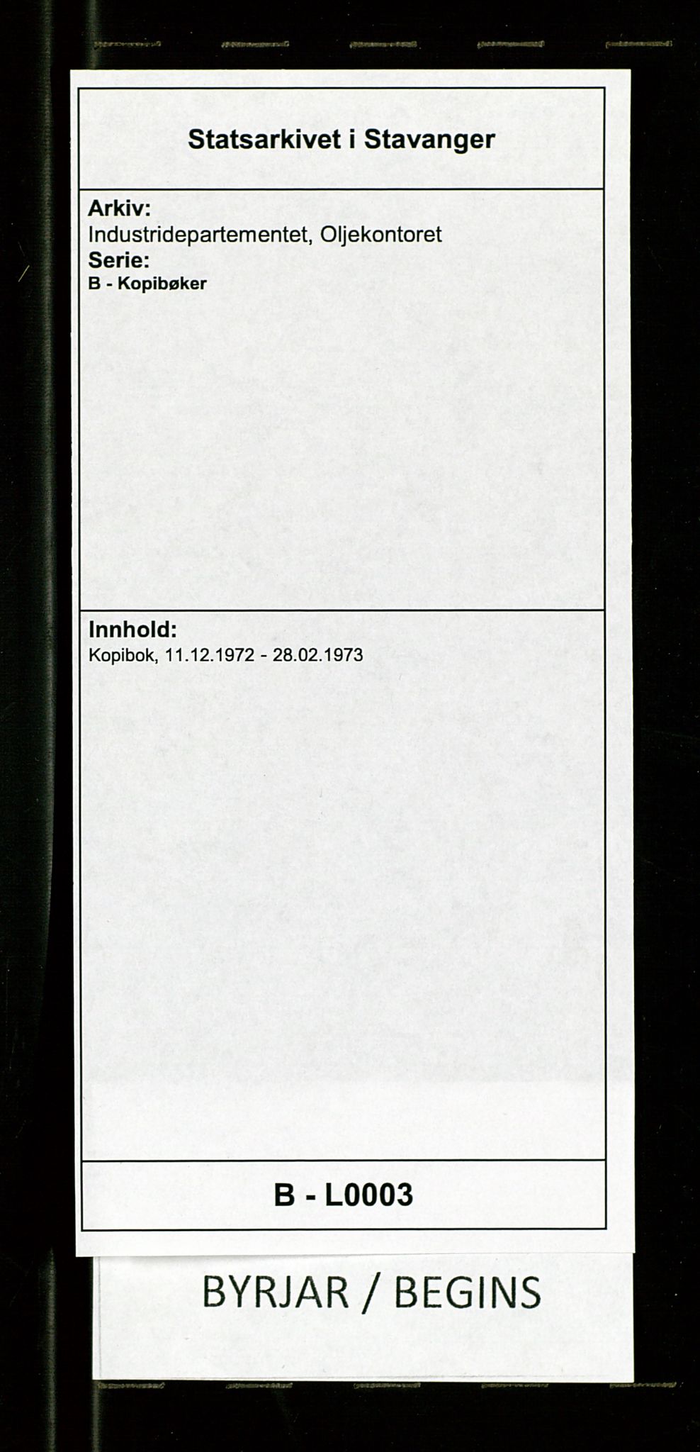 Industridepartementet, Oljekontoret, AV/SAST-A-101348/B/L0003: Kopibok, 1972-1973